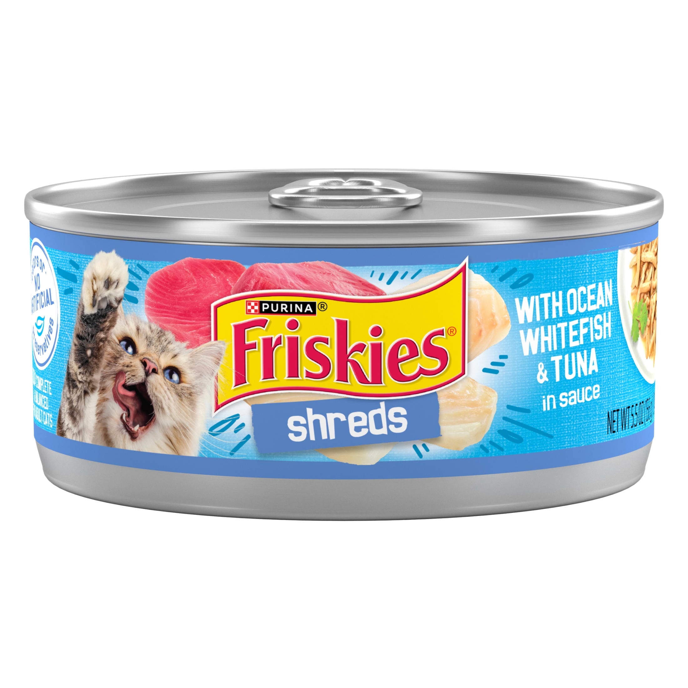 Purina Friskies Shreds With Ocean Whitefish and Tuna in Sauce, Wet Cat Food, 5.5 oz Can