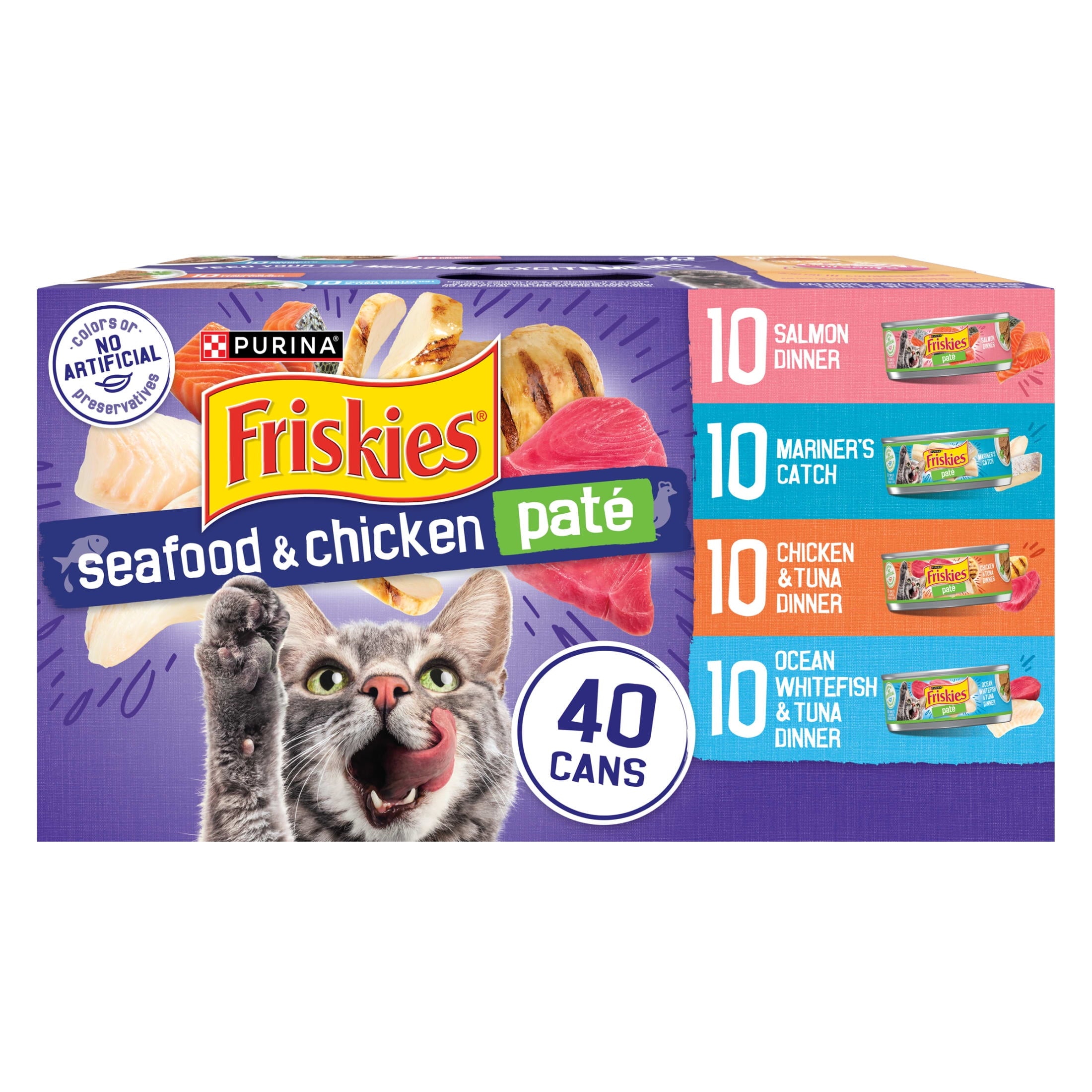 (2 pack) Purina Friskies Pate, Soft Seafood and Chicken Variety Pack, Wet Cat Food, 5.5 oz Cans, 40 Pack