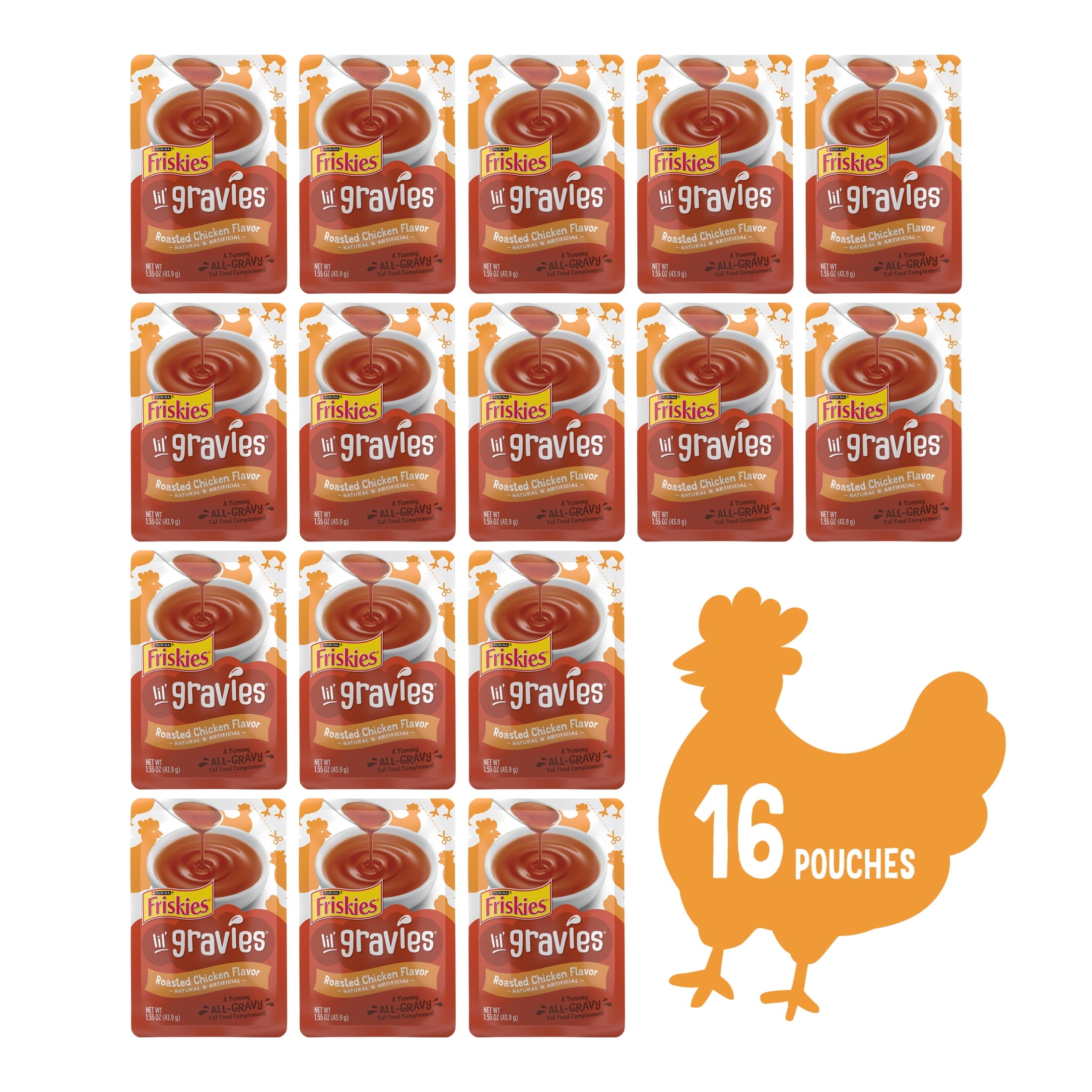 Purina Friskies Lil Gravies Roasted Chicken Flavor Gravy, Wet Cat Food, 1.1 oz. Pouch, 16 Count