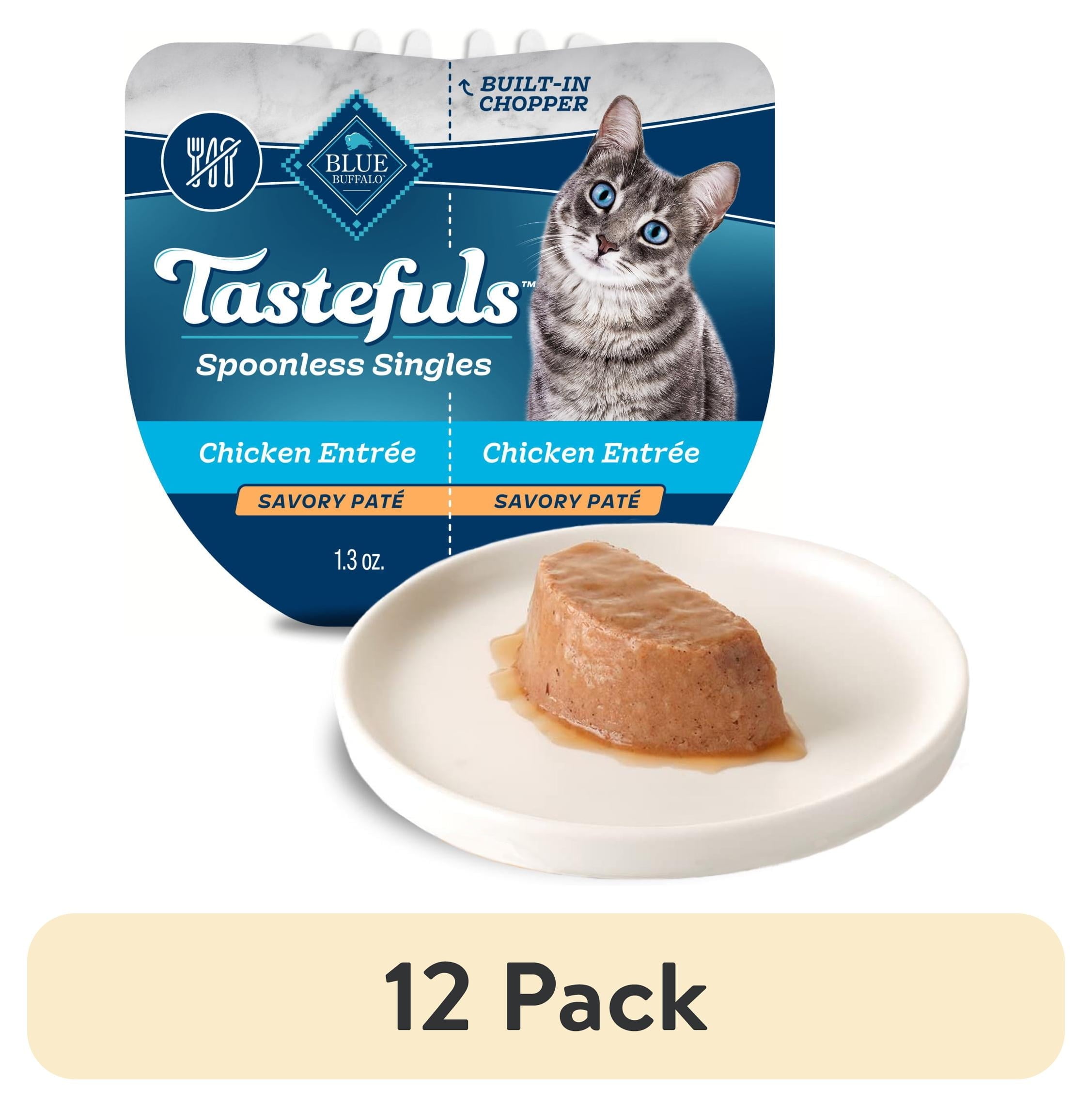 (12 pack) Blue Buffalo Tastefuls Spoonless Singles Wet Cat Food Paté, 2.6-oz Twin Pack, Chicken