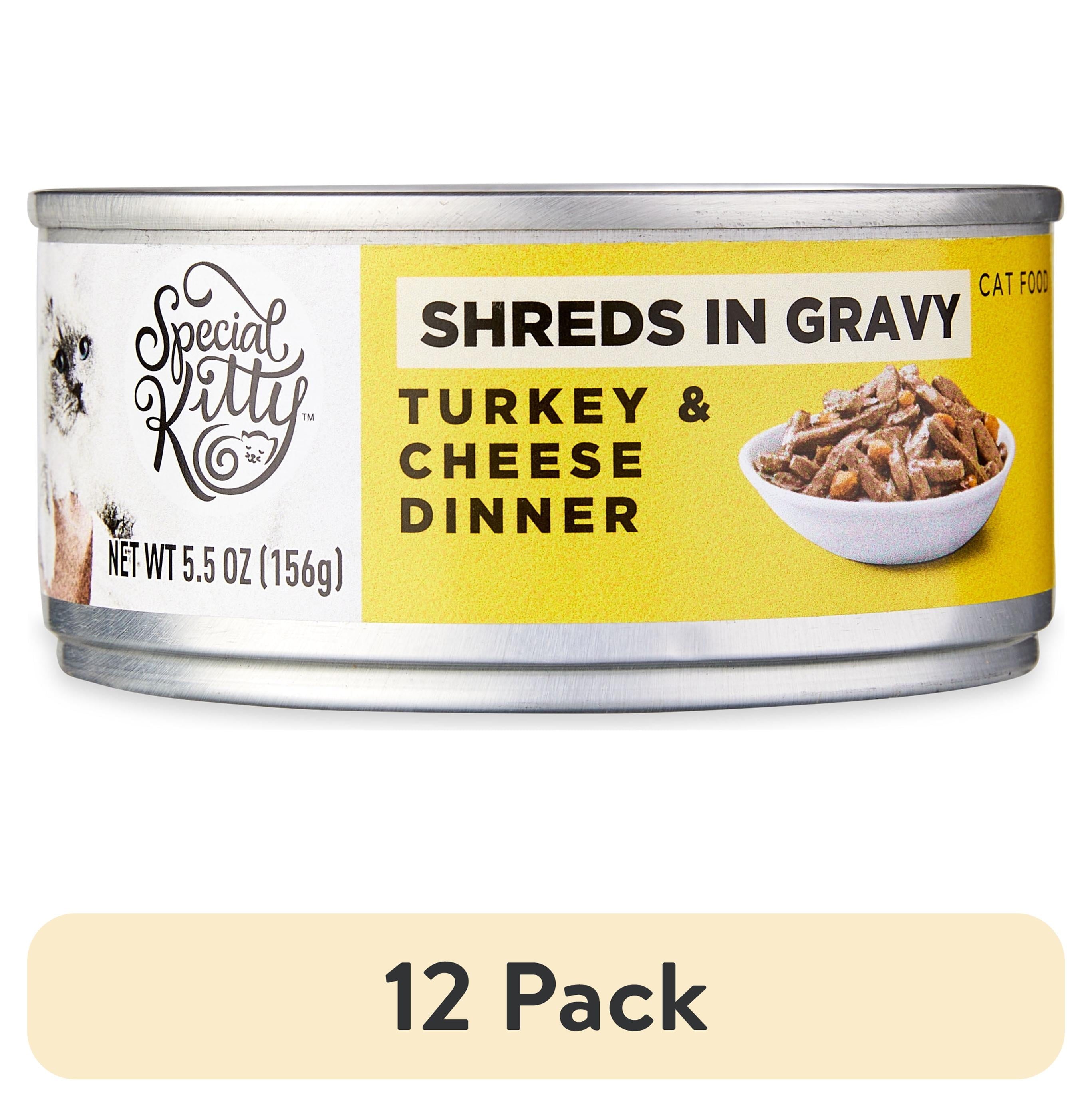 (12 pack) Special Kitty Turkey & Cheese Dinner Shreds in Gravy Wet Cat Food, 5.5 oz Can