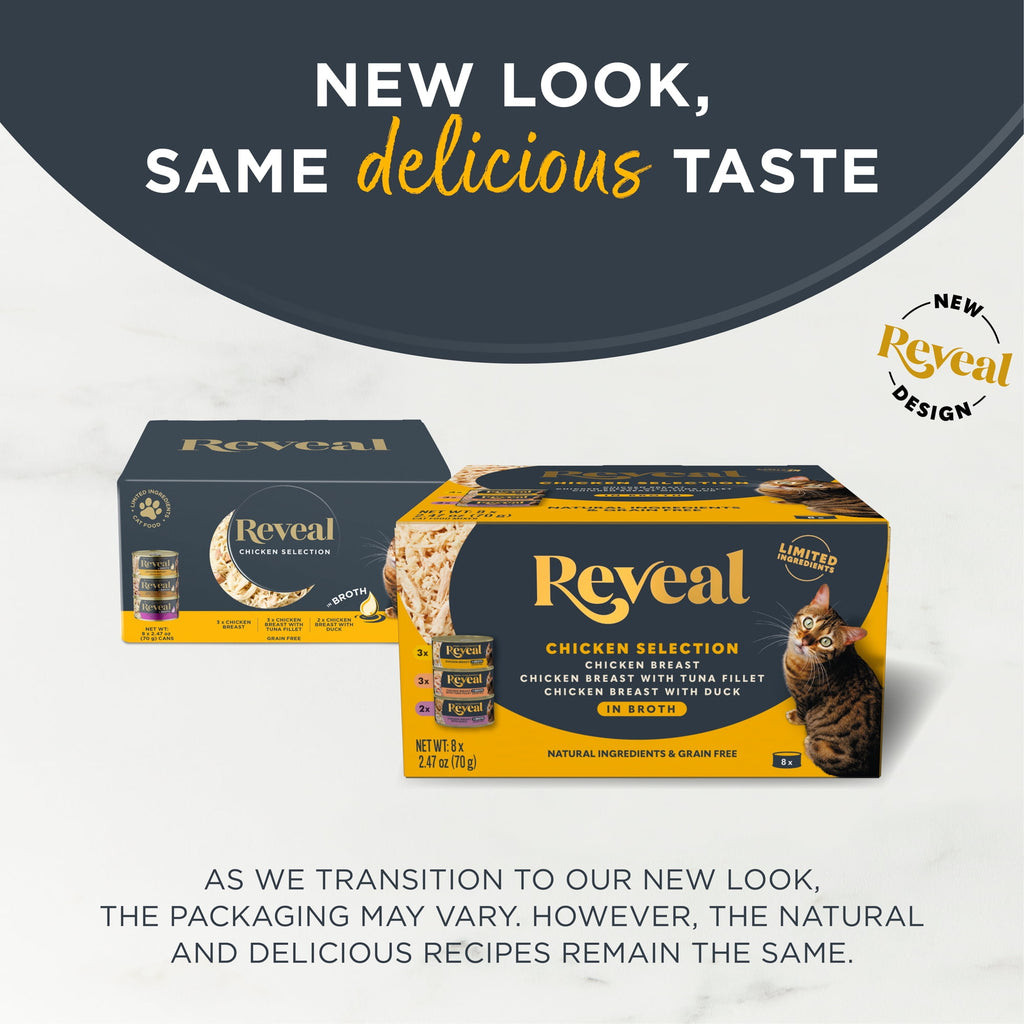 Reveal Natural Wet Cat Food, Chicken in Broth Variety Pack, 8 x 2.47oz Cans