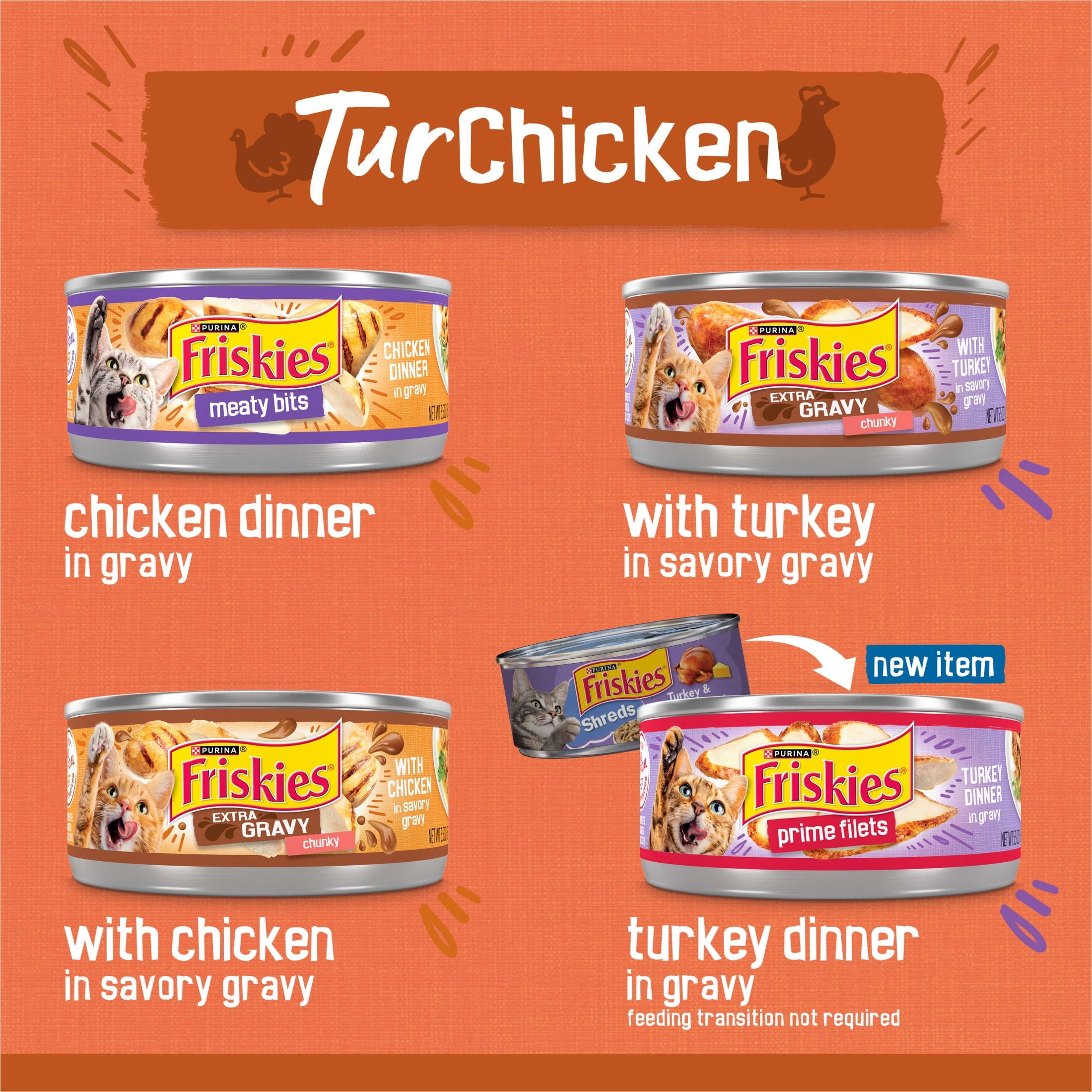 (2 pack) Purina Friskies Turchicken Gravy, Soft Variety Pack, Wet Cat Food, 5.5 oz Cans, 40 Pack