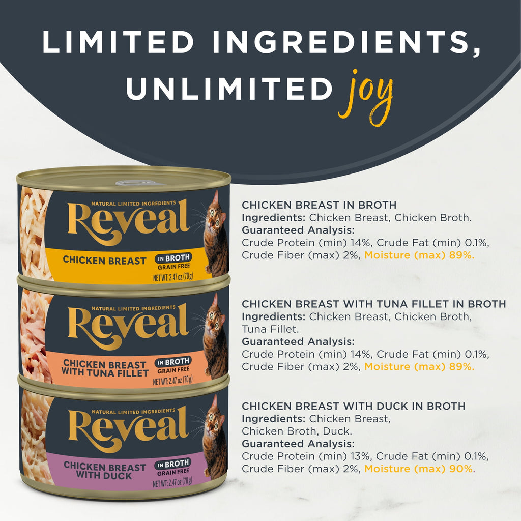 Reveal Natural Wet Cat Food, Chicken in Broth Variety Pack, 8 x 2.47oz Cans