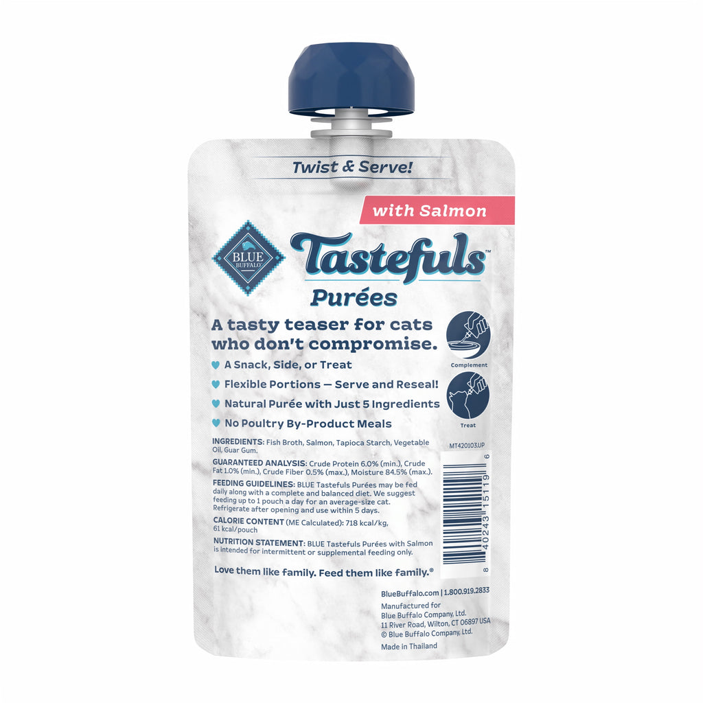 Blue Buffalo Tastefuls Adult Cat Natural Purees, Salmon 3-oz Resealable Twist Cap Pouch