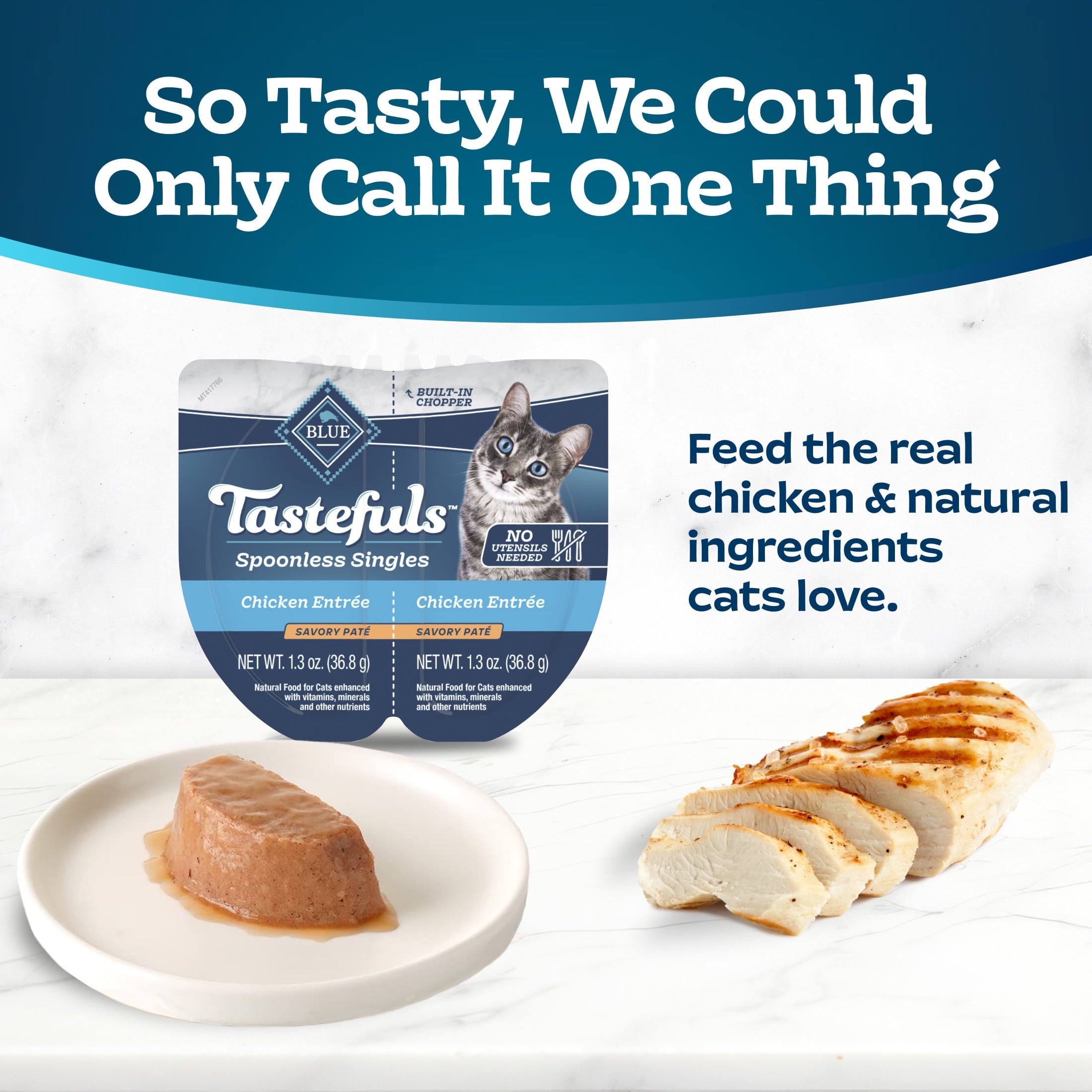 (12 pack) Blue Buffalo Tastefuls Spoonless Singles Wet Cat Food Paté, 2.6-oz Twin Pack, Chicken