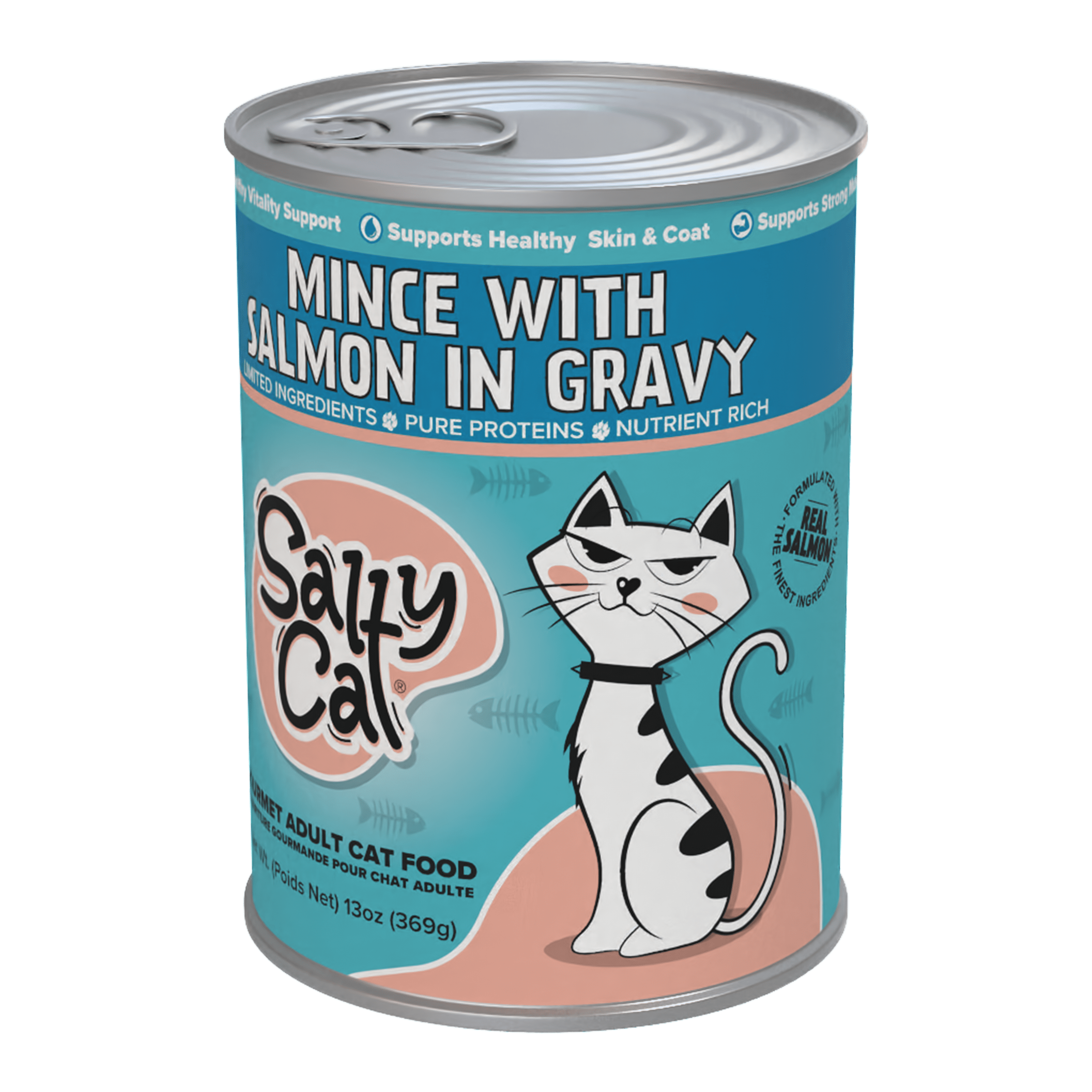 Salty Cat Minced Salmon Flavor in Gravy Wet Cat Food, 13 oz Can