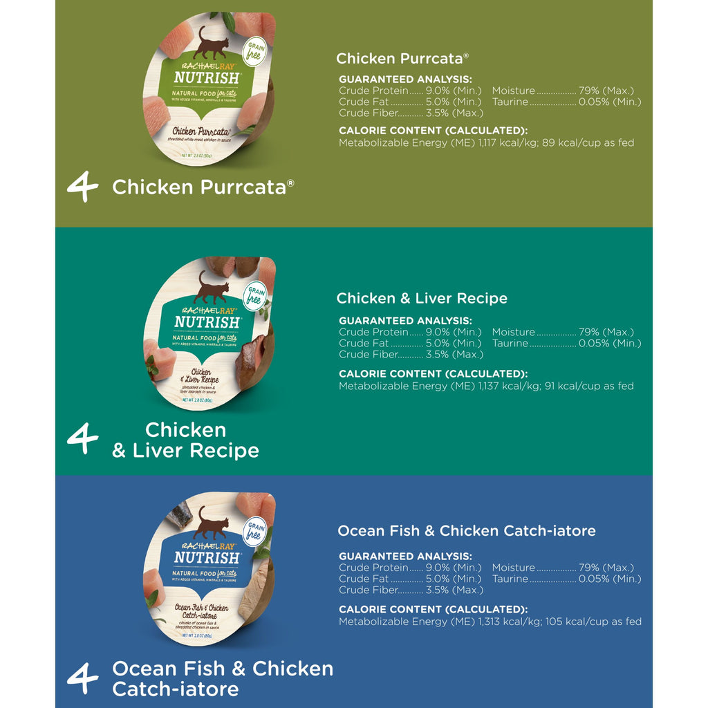 Rachael Ray Nutrish Chicken Lover's Variety Pack Grain Free Wet Cat Food, 2.8 oz. Cup, 12 Count