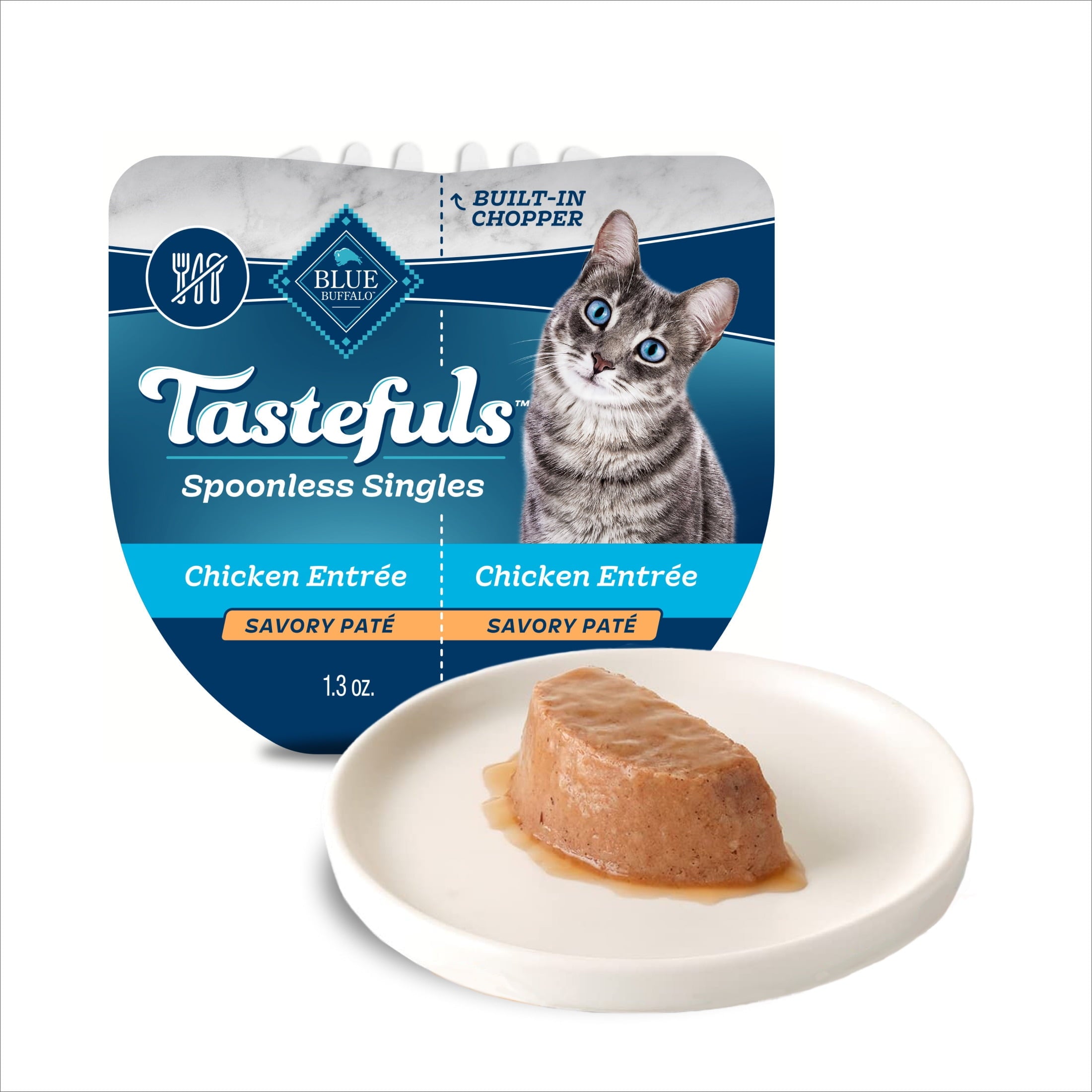 (12 pack) Blue Buffalo Tastefuls Spoonless Singles Wet Cat Food Paté, 2.6-oz Twin Pack, Chicken