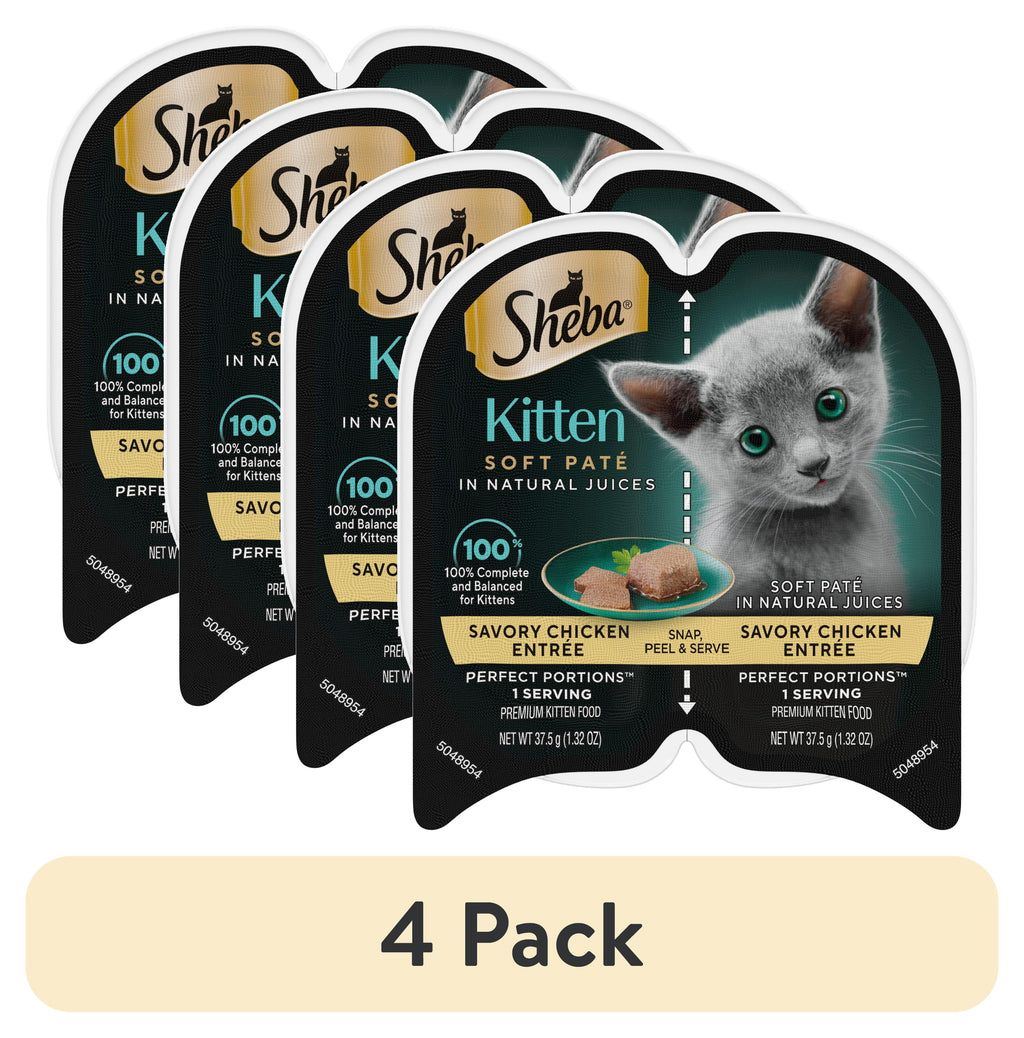 (4 pack) Sheba Perfect Portions Kitten Chicken Pate Entree Wet Cat Food, 2.6 Oz Twin-Pack Tray