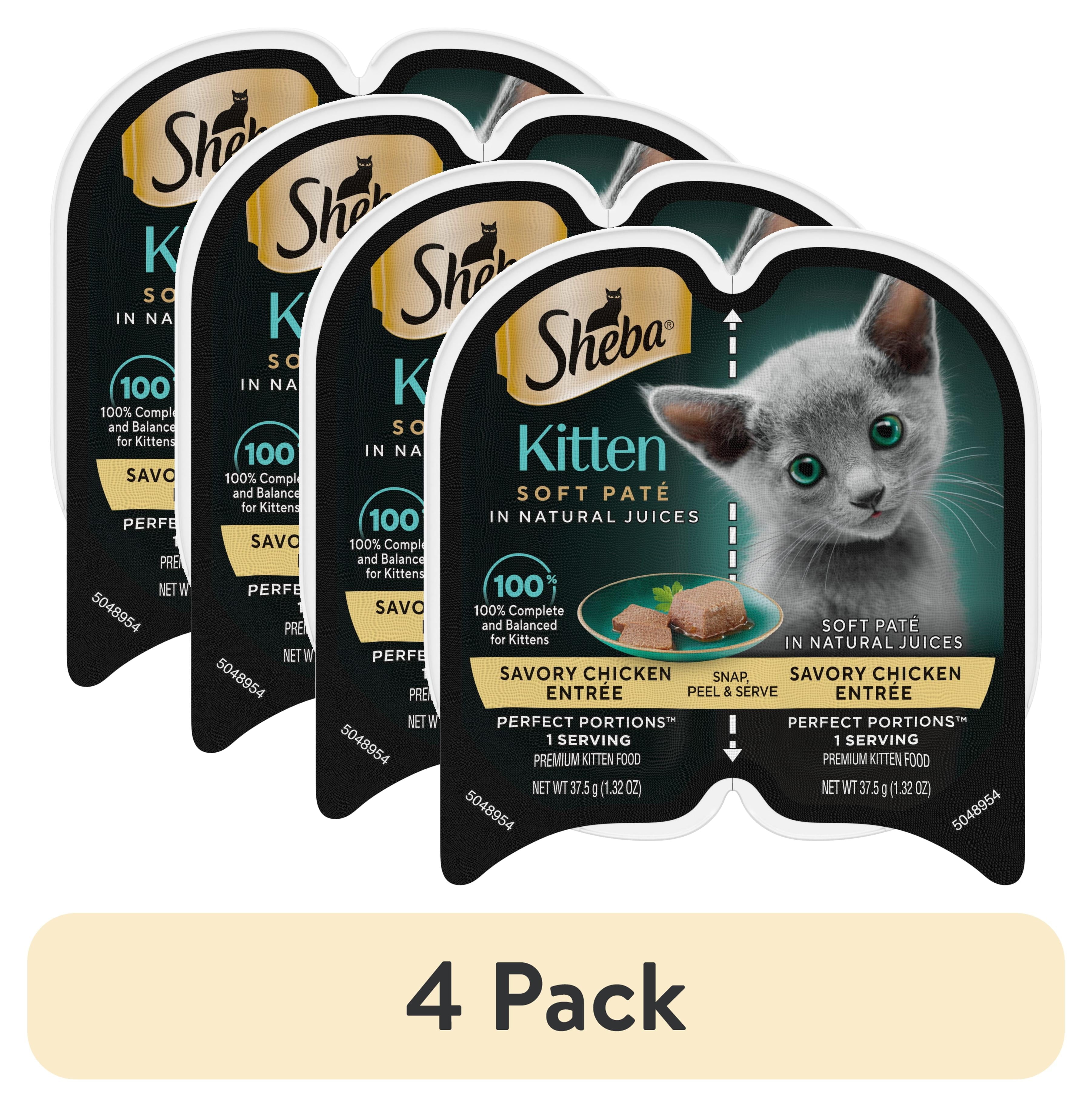 (4 pack) Sheba Perfect Portions Kitten Chicken Pate Entree Wet Cat Food, 2.6 Oz Twin-Pack Tray
