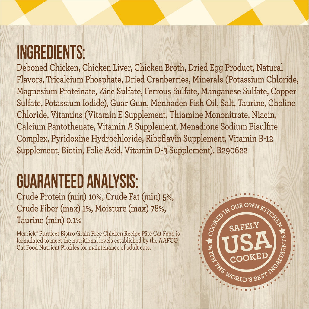 Merrick Purrfect Bistro, Grain Free High Protein Chicken, Wet Cat Food Pate, 5 oz Cans, 24 Pack