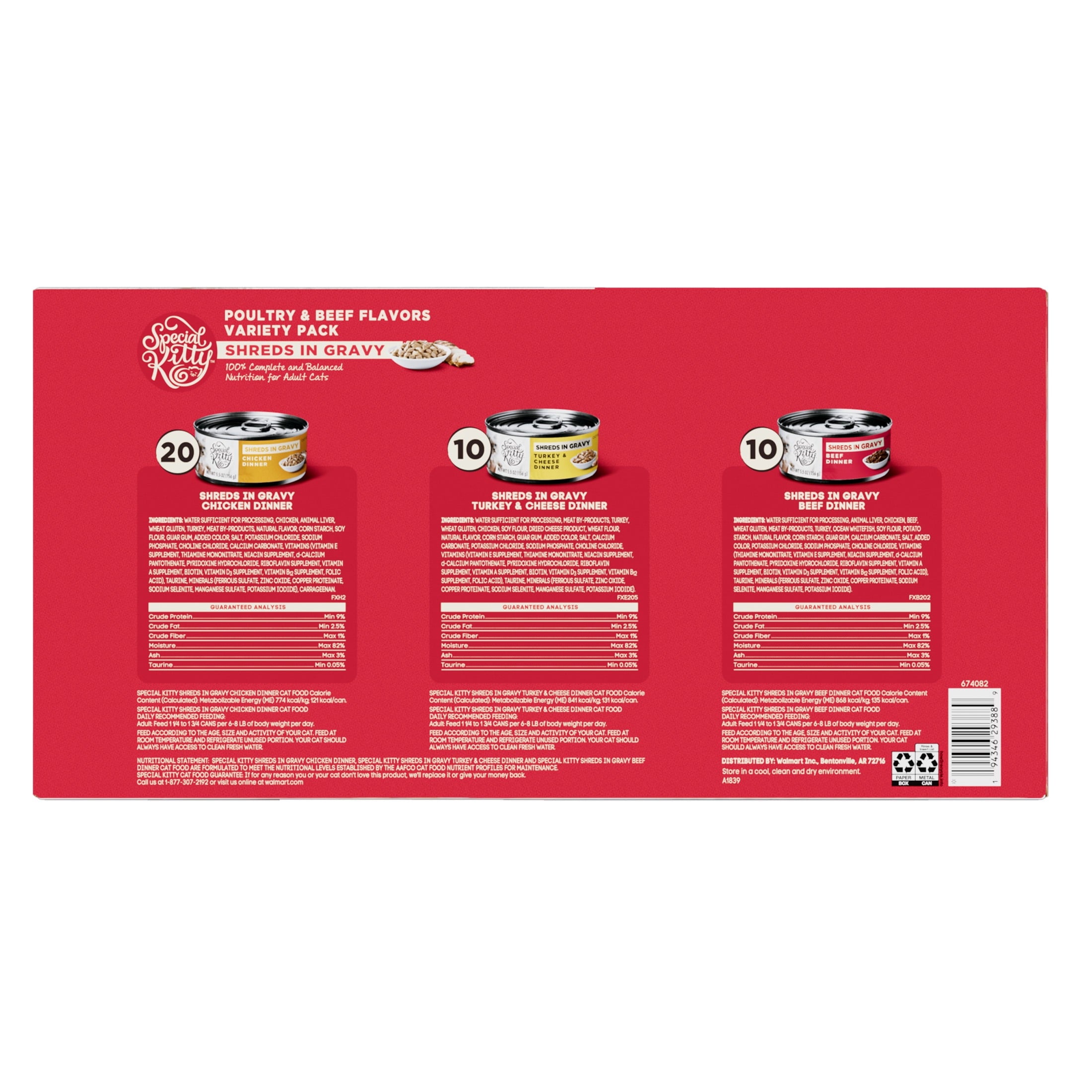 Special Kitty Poultry & Beef Cuts in Gravy Wet Cat Food Variety Pack, 5.5 oz Cans (40 Pack)