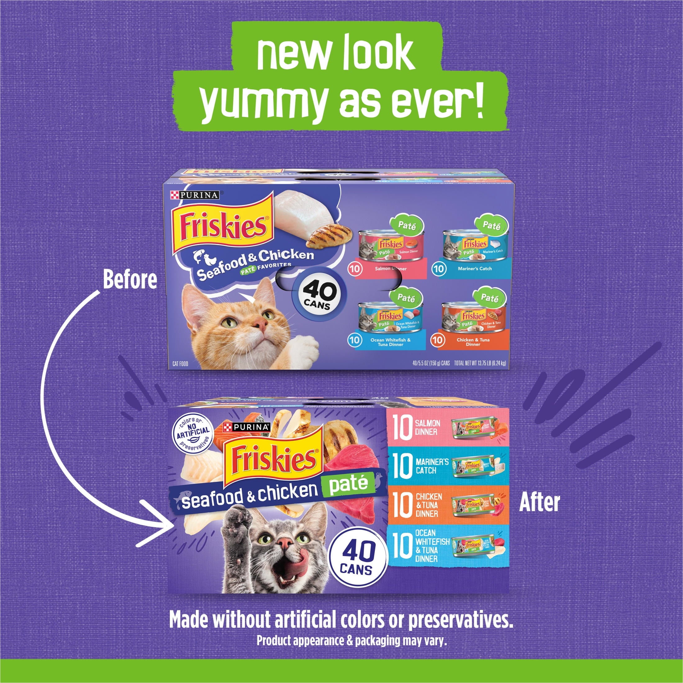 (2 pack) Purina Friskies Pate, Soft Seafood and Chicken Variety Pack, Wet Cat Food, 5.5 oz Cans, 40 Pack