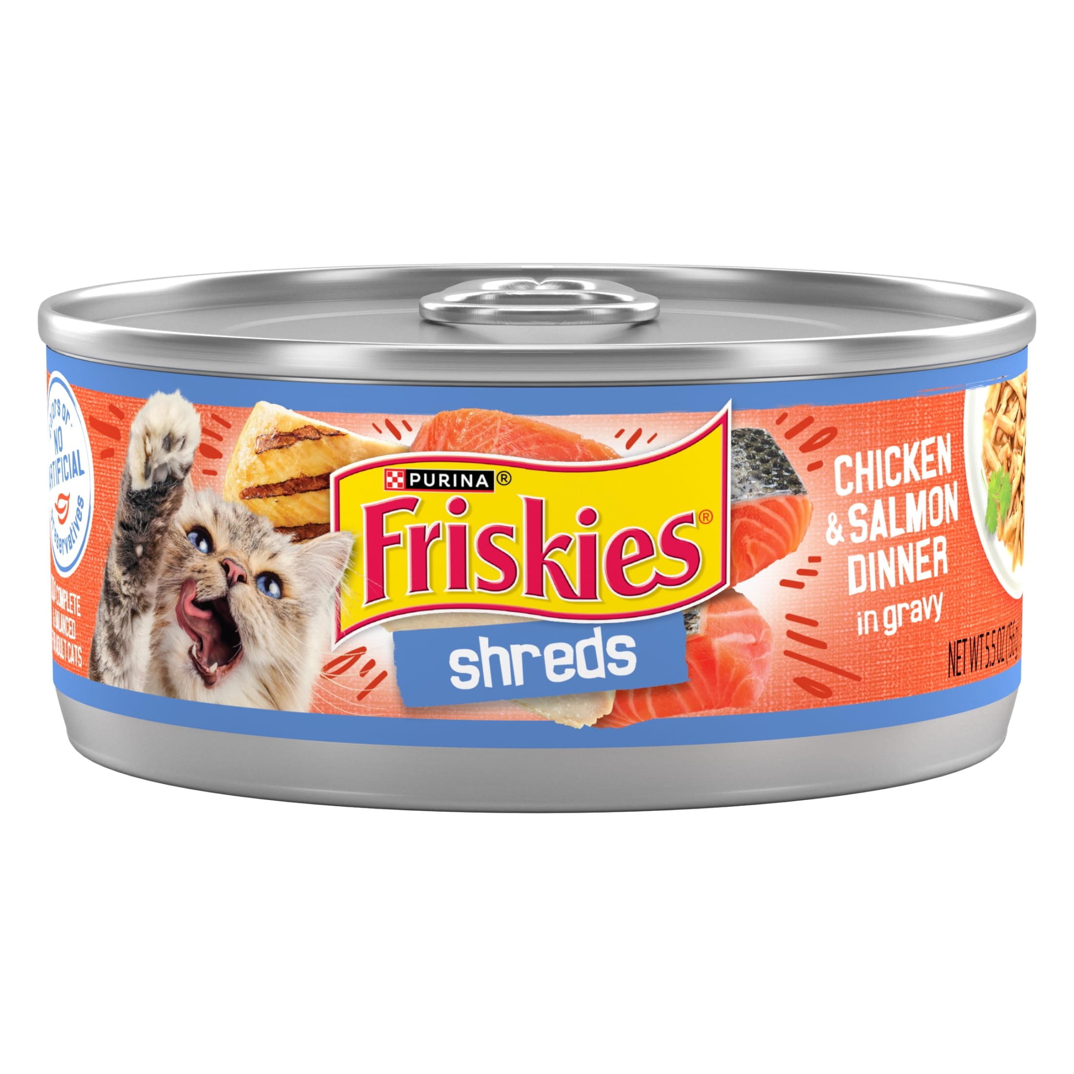 (12 pack) Purina Friskies Shreds, Chicken and Salmon Dinner in Gravy, Wet Cat Food, 5.5 oz Can