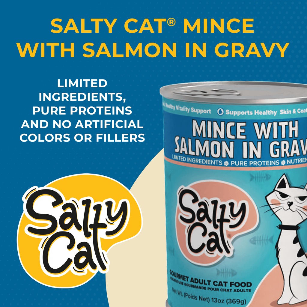 Salty Cat Minced Salmon Flavor in Gravy Wet Cat Food, 13 oz Can