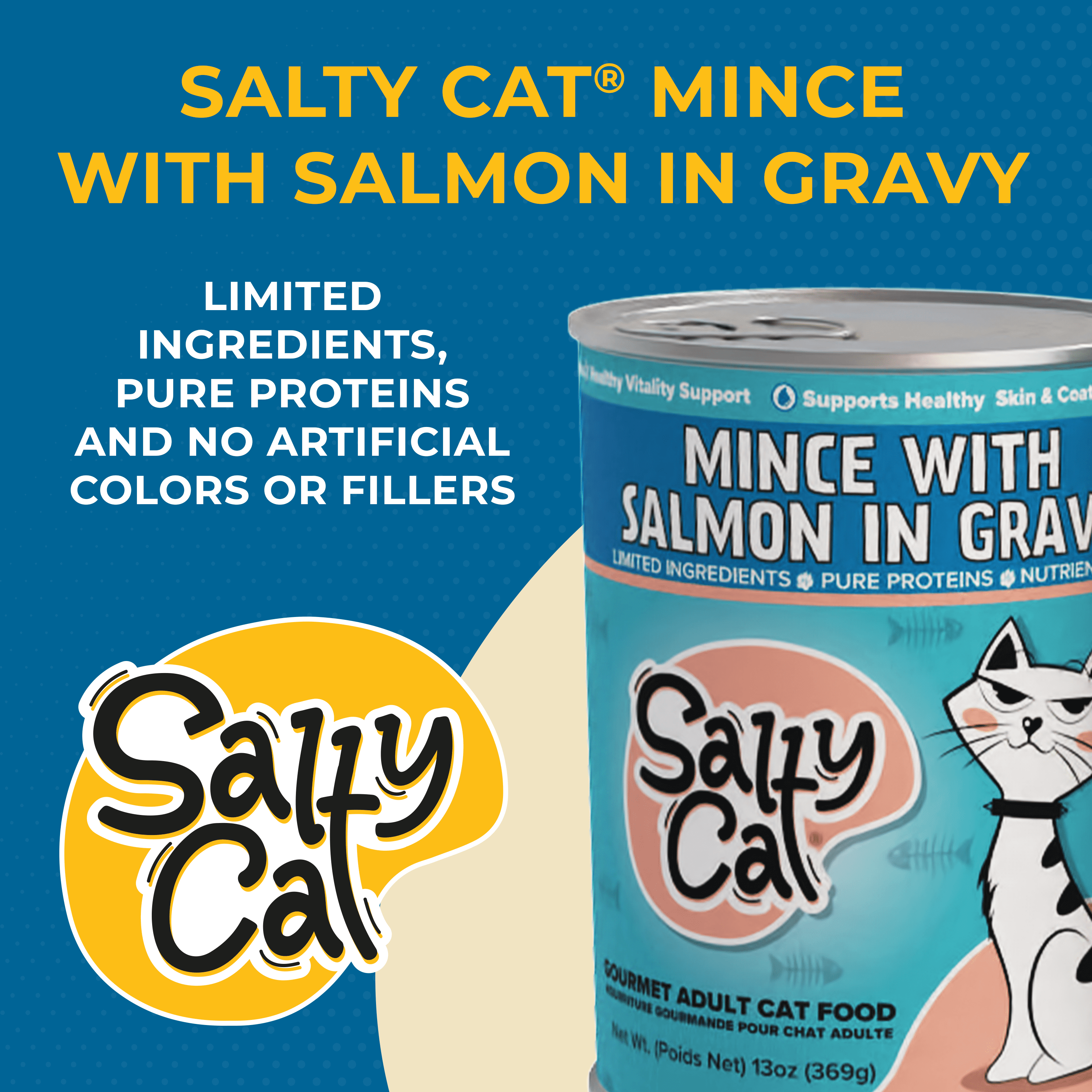 Salty Cat Minced Salmon Flavor in Gravy Wet Cat Food, 13 oz Can