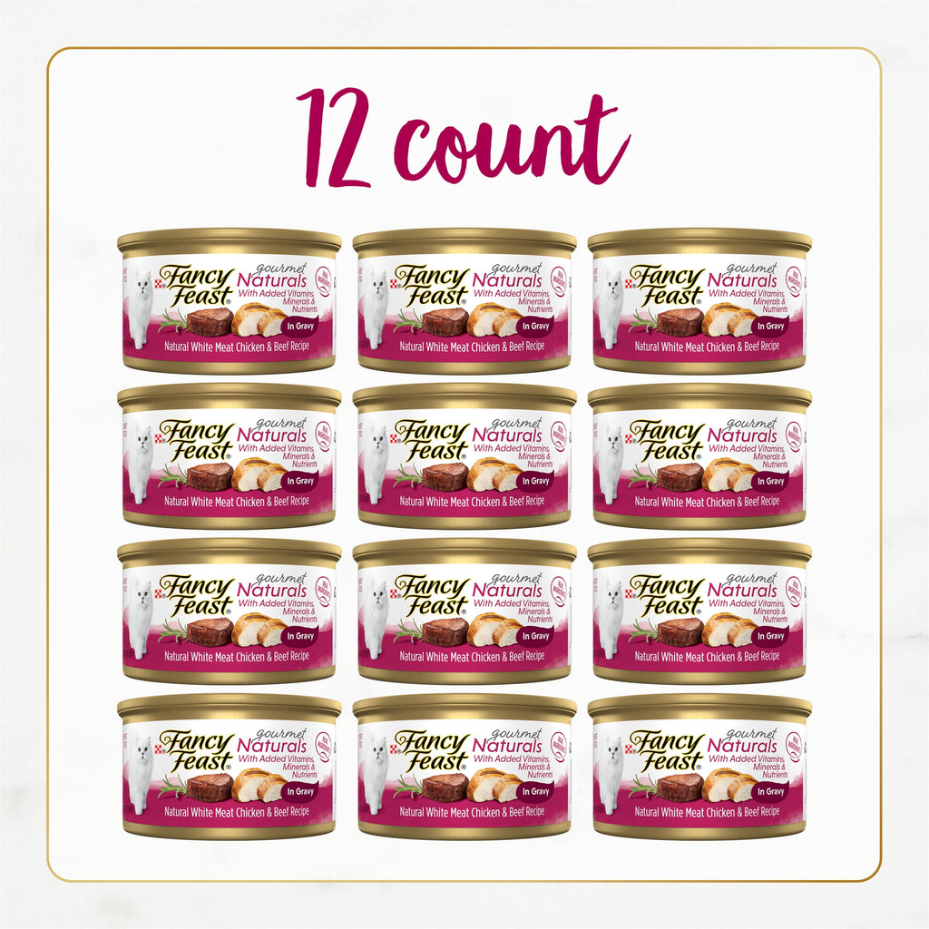 Purina Fancy Feast Gourmet Naturals, Wet Cat Food, Chicken & Beef in Gravy, 3 oz Cans (12 Pack)