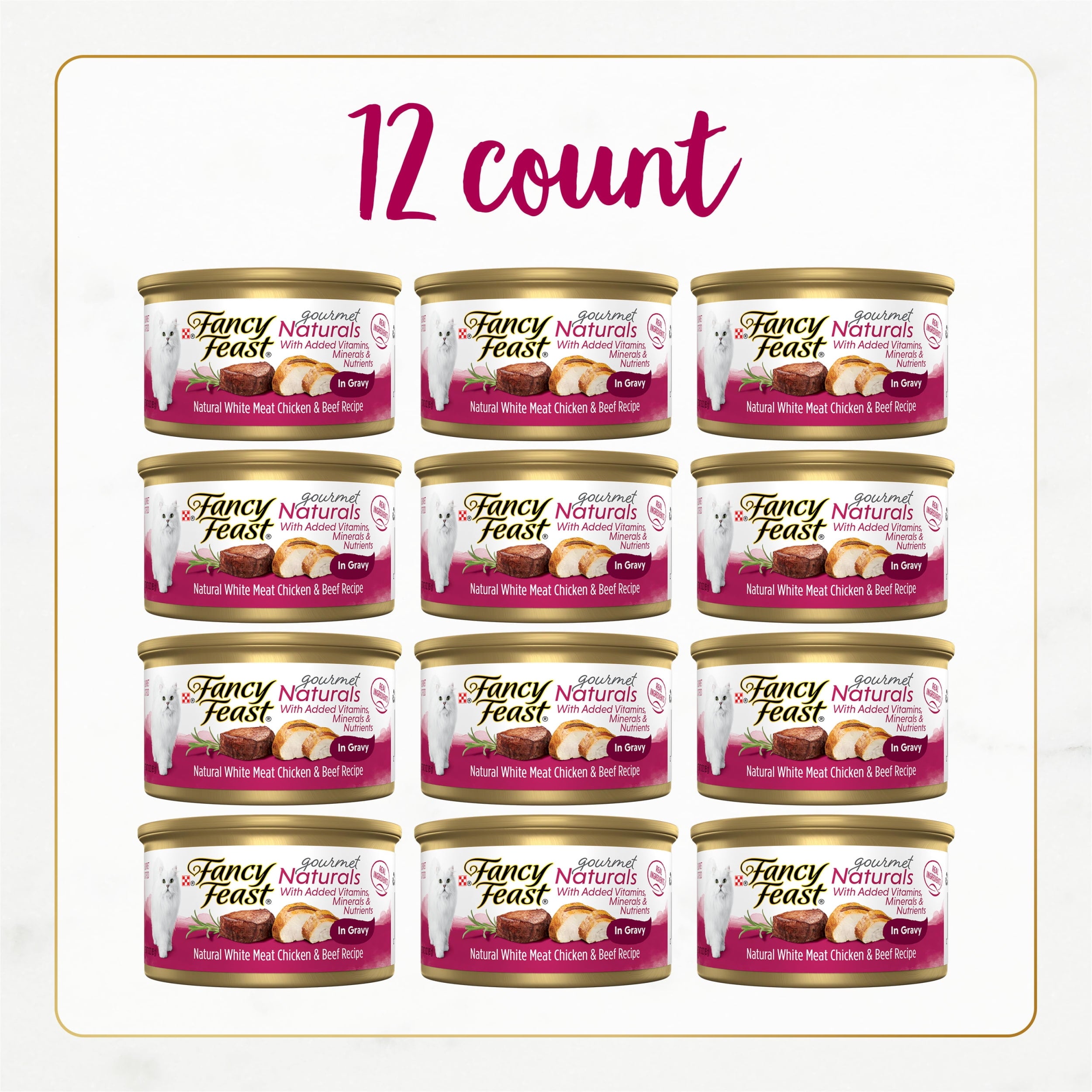 Purina Fancy Feast Gourmet Naturals, Wet Cat Food, Chicken & Beef in Gravy, 3 oz Cans (12 Pack)
