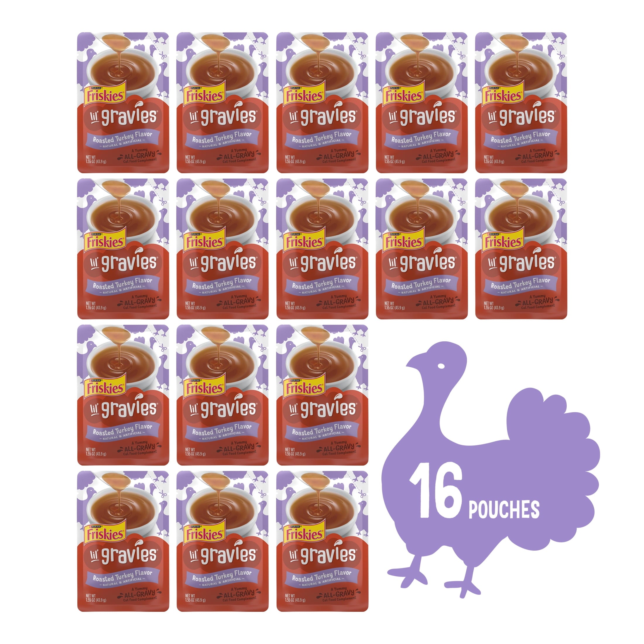 Purina Friskies Lil Gravies, Roasted Turkey Flavor Gravy, Wet Cat Food, 1.55 oz. Pouch (16 Pack)