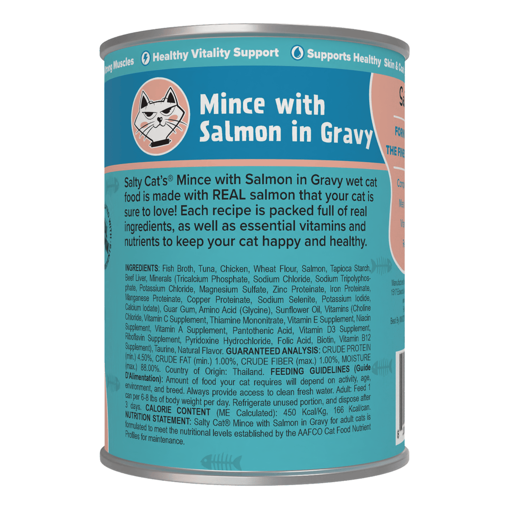 Salty Cat Minced Salmon Flavor in Gravy Wet Cat Food, 13 oz Can