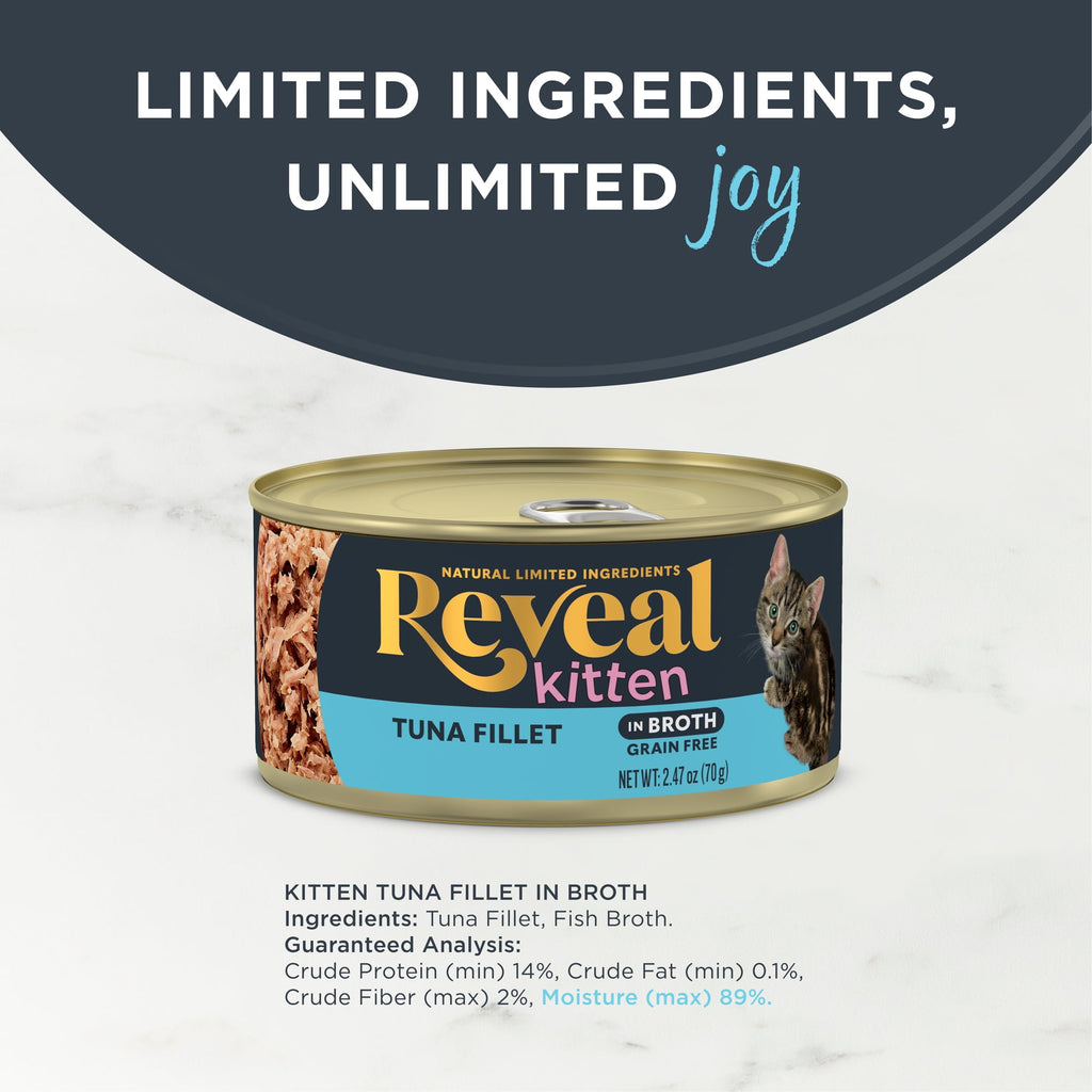 Reveal Pet Food Wet Kitten Food, Tuna Fillet in Broth, 12 pack of 2.47oz Cans