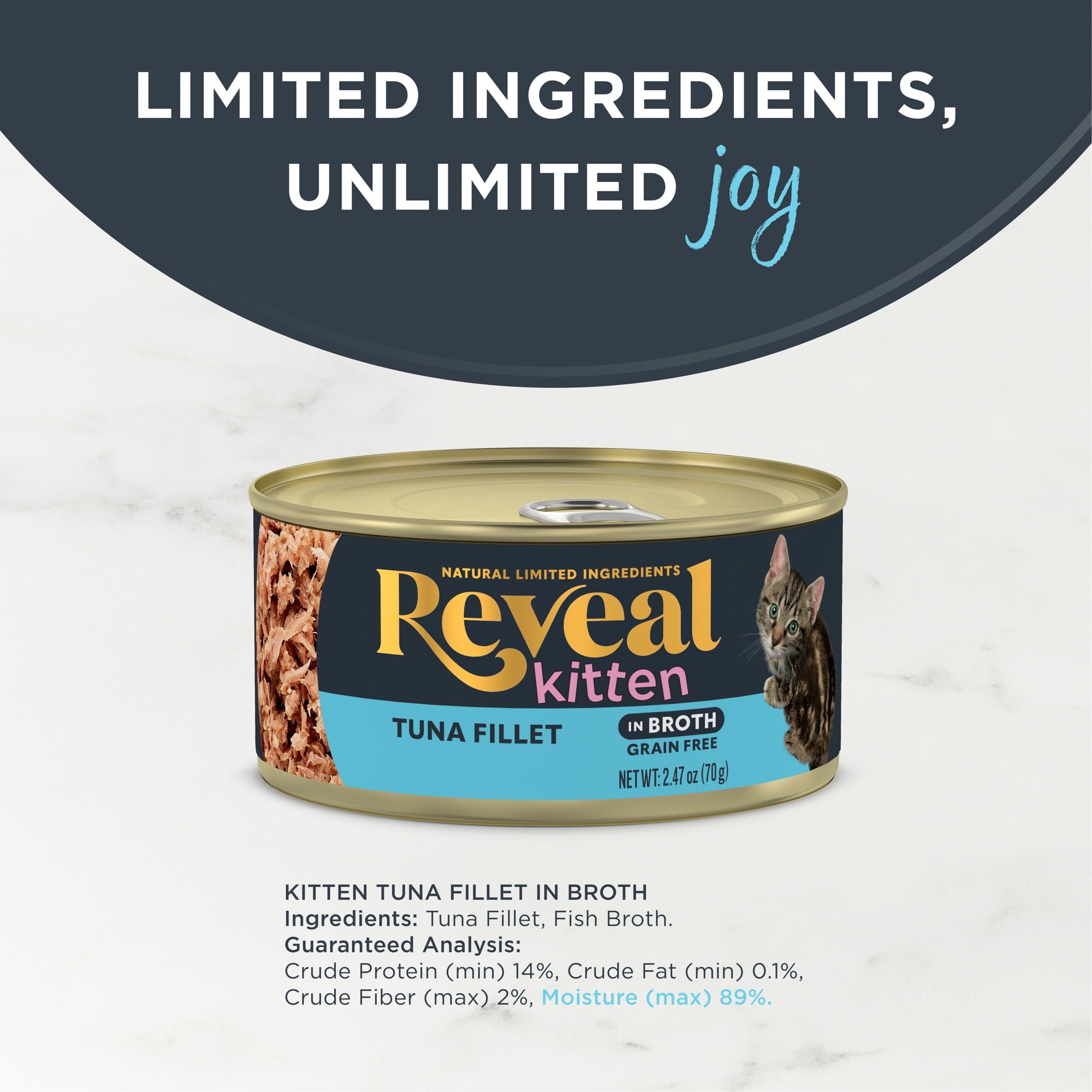 Reveal Pet Food Wet Kitten Food, Tuna Fillet in Broth, 12 pack of 2.47oz Cans