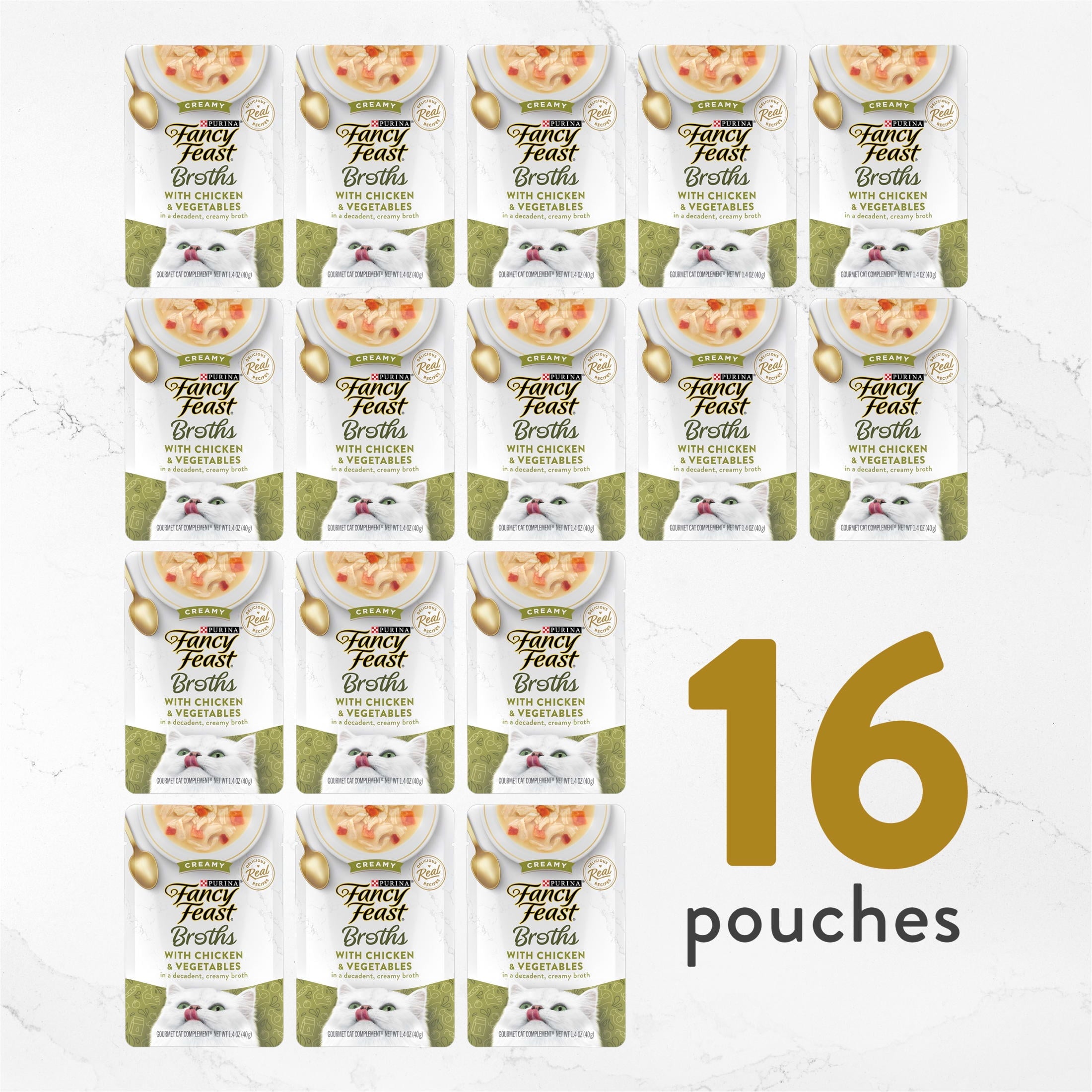 Purina Fancy Feast Broths Kitten Food, Wet Cat Food, Creamy Chicken & Veggies, 1.4 oz Tubs (16 Pack)