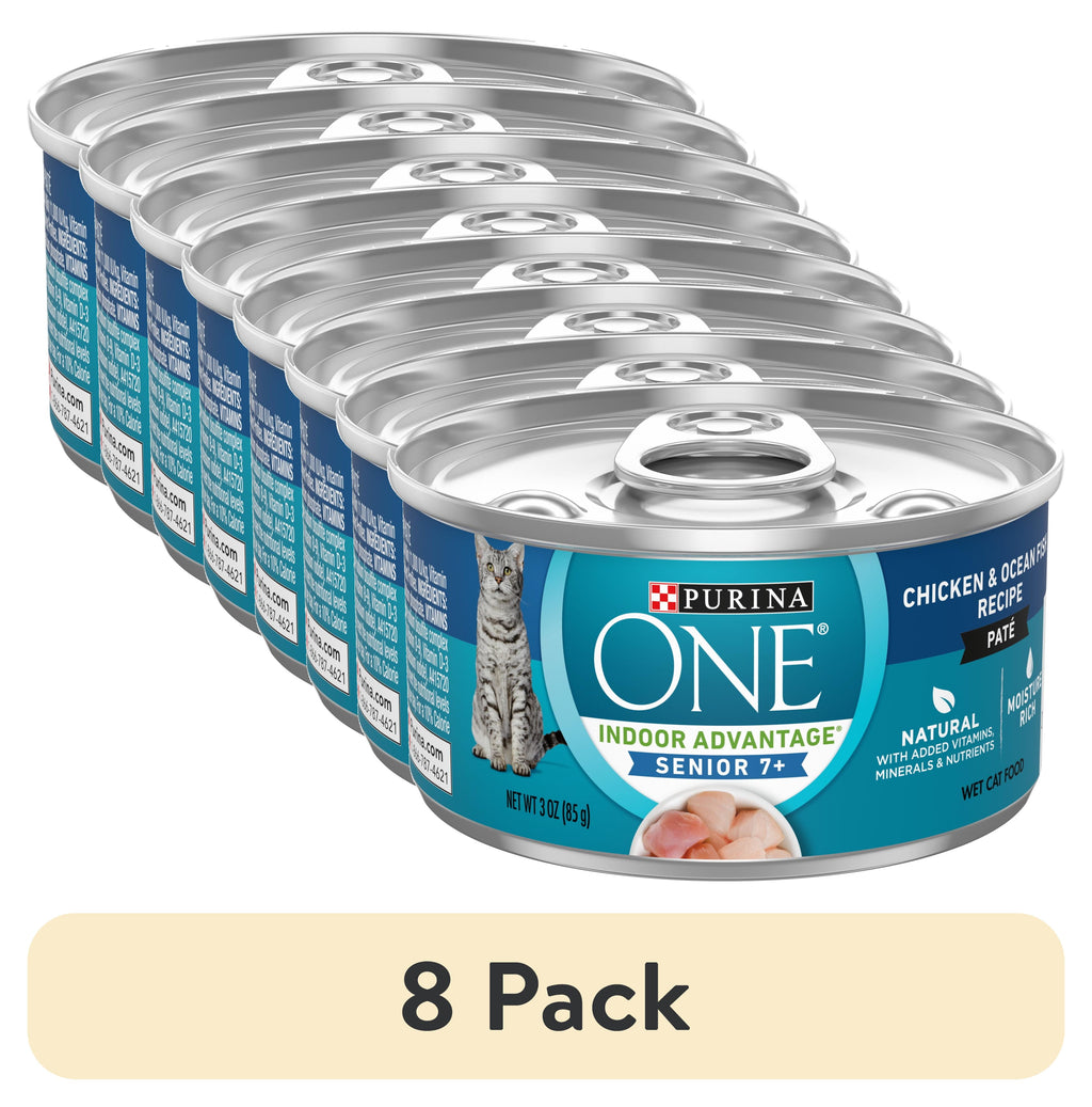 (8 pack) Purina One Indoor Advantage, Chicken & Oceanfish, Wet Cat Food for Adult Cats, 3 oz Can