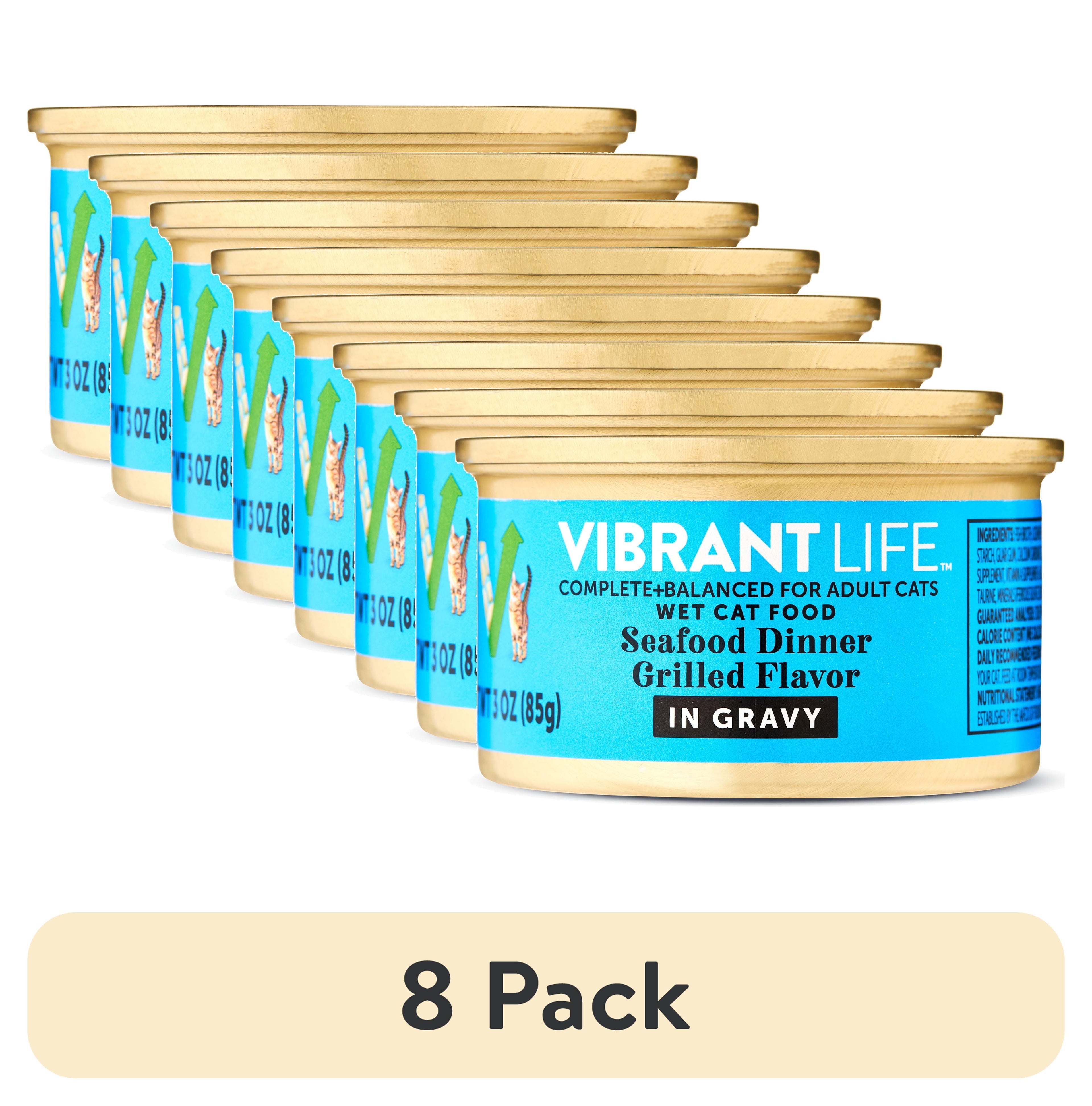 (8 pack) Vibrant Life Seafood Dinner Grilled Flavor in Gravy Wet Cat Food, 3 oz Can