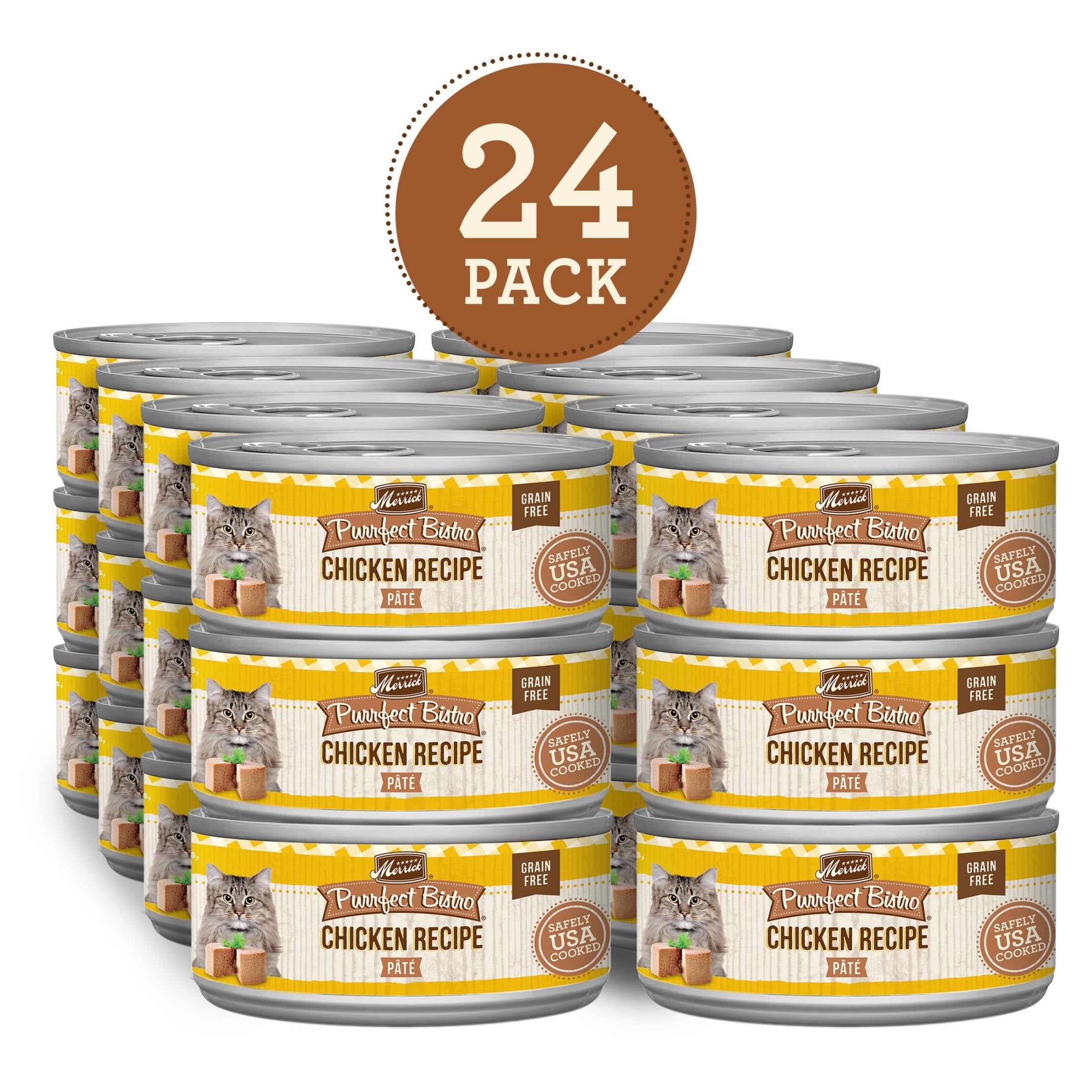 Merrick Purrfect Bistro, Grain Free High Protein Chicken, Wet Cat Food Pate, 5 oz Cans, 24 Pack