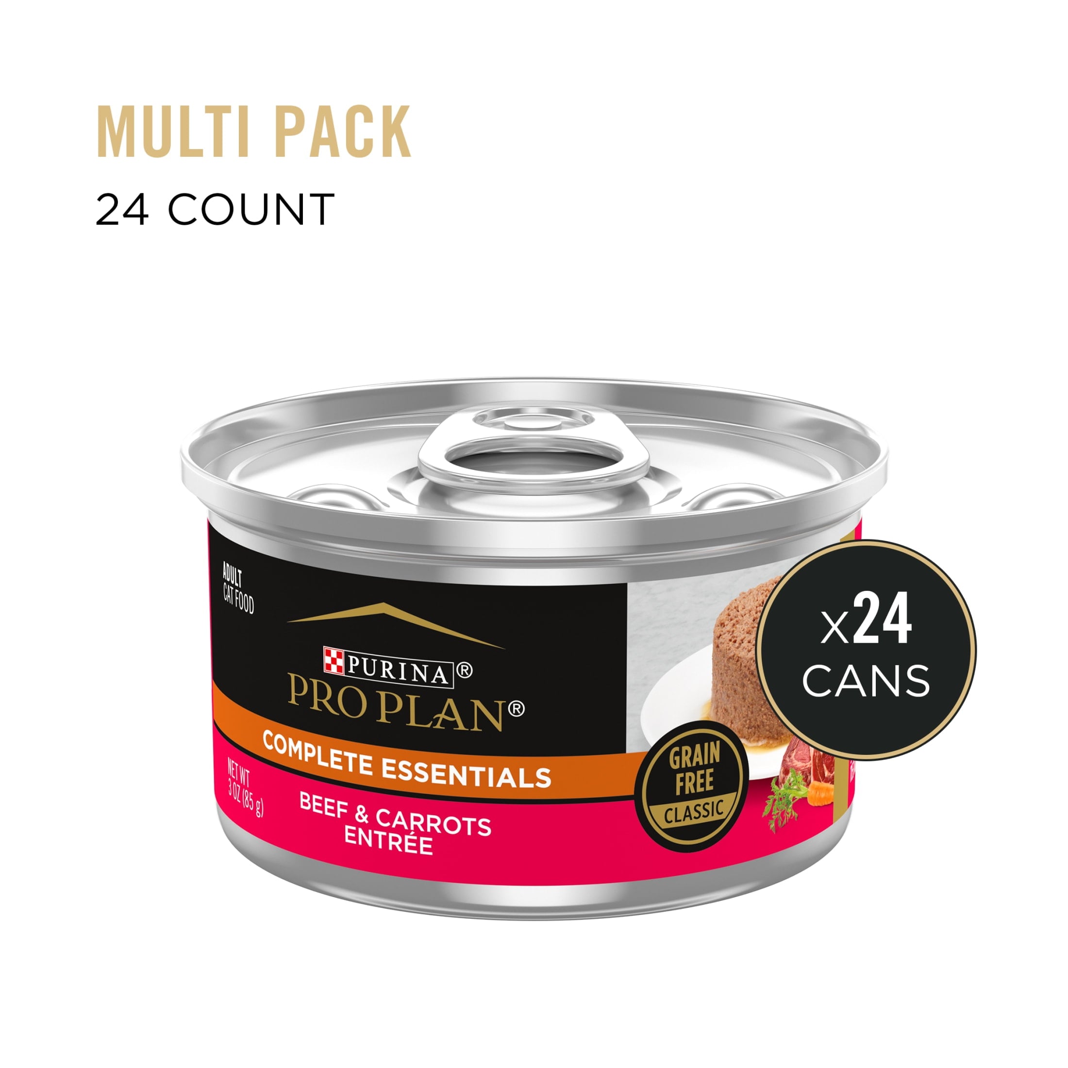 Purina Pro Plan Complete Essentials, Grian Free Beef, Wet Cat Food,3 oz Cans, 24 Pack