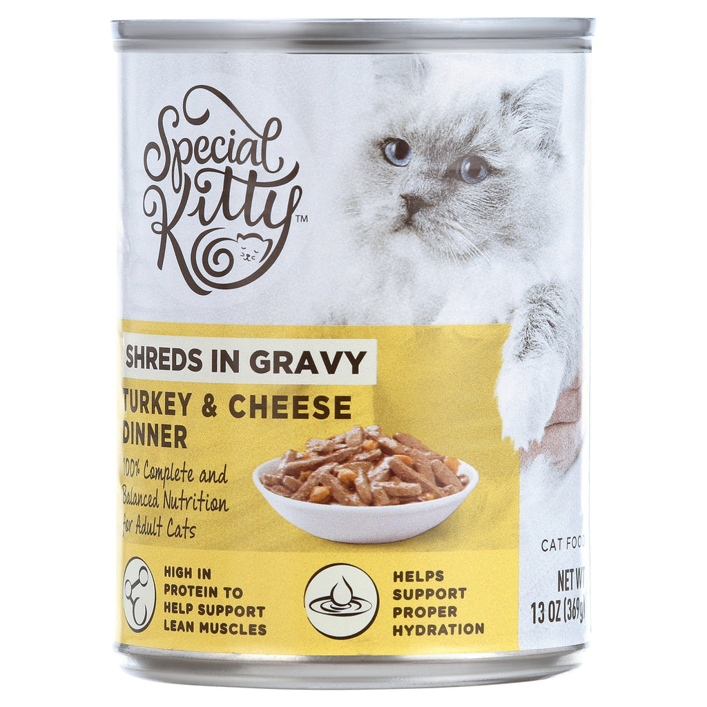 Special Kitty Turkey & Cheese Dinner Shreds in Gravy Wet Cat Food, 13 oz Cans (12 Pack)