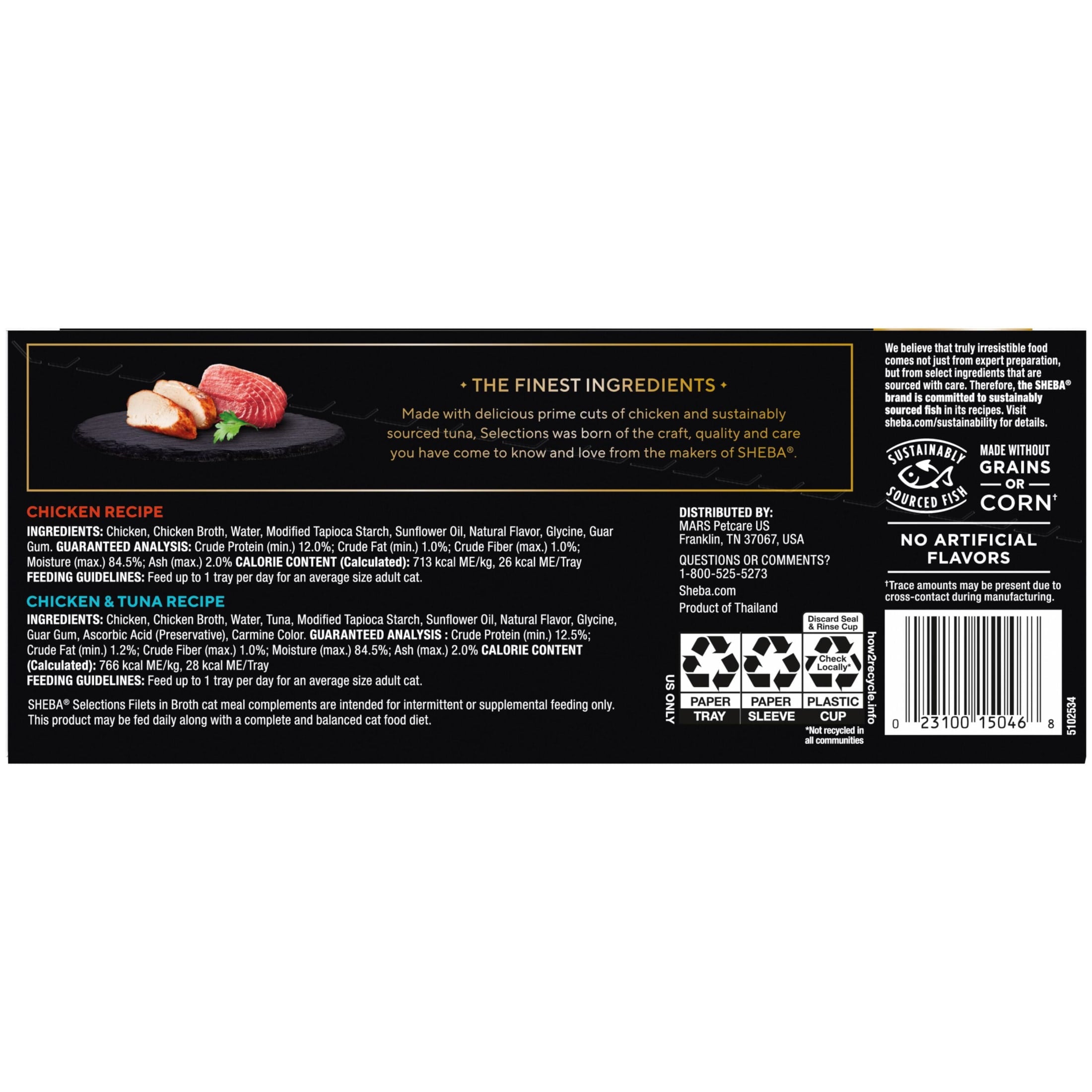 Sheba Selections Filets In Broth Chicken & Tuna Flavor Wet Cat Food Meal Complement, 1.3 Oz Cup (8 Pack)