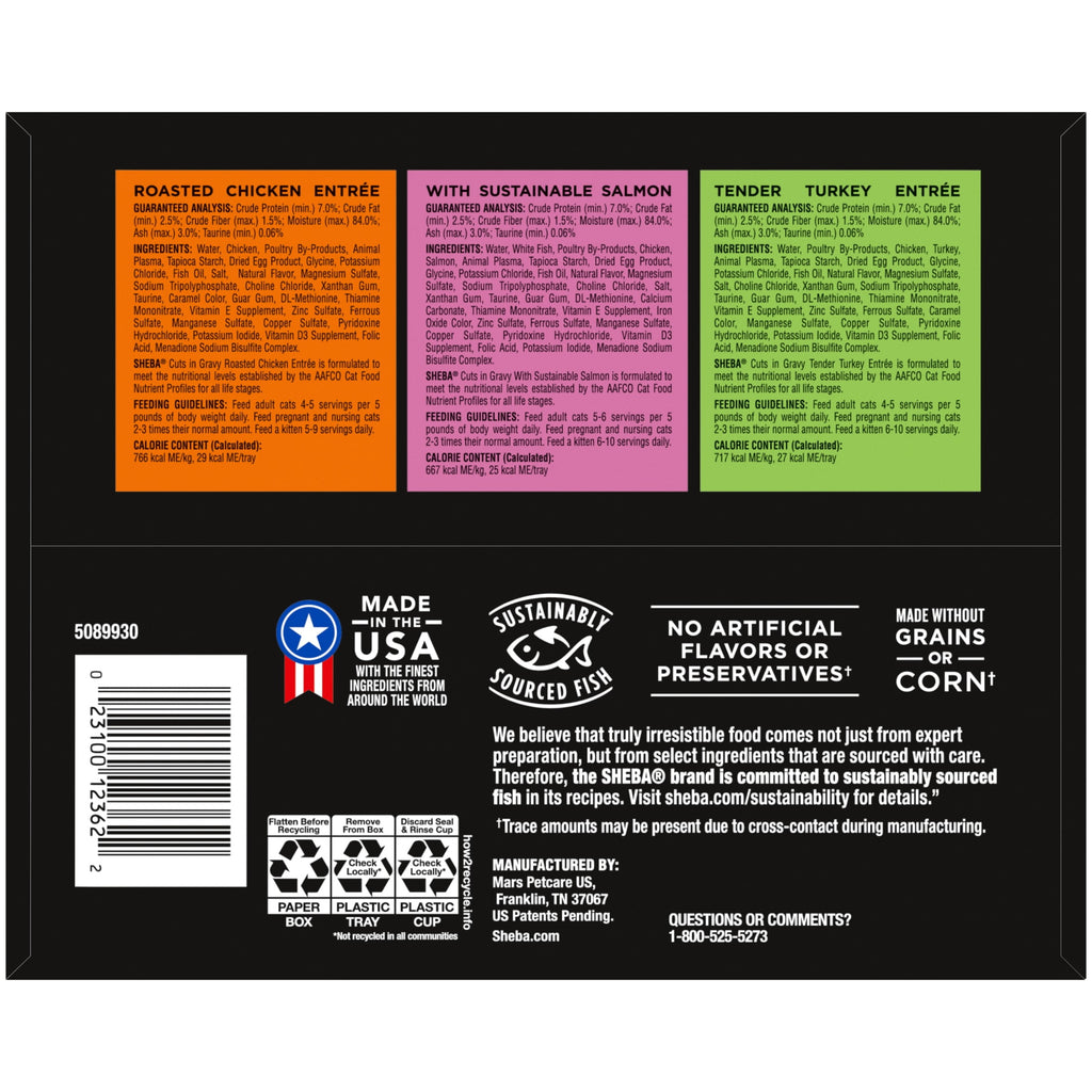 Sheba Perfect Portions Cuts In Gravy Variety Pack Wet Cat Food, 2.6 Oz Twin-Pack Trays (24 Count)