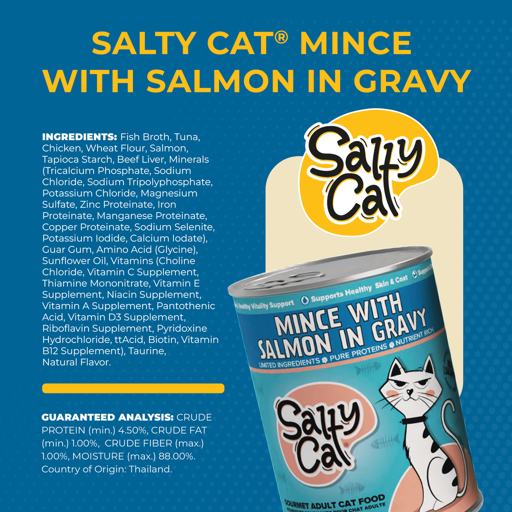 Salty Cat Minced Salmon Flavor in Gravy Wet Cat Food, 13 oz Can