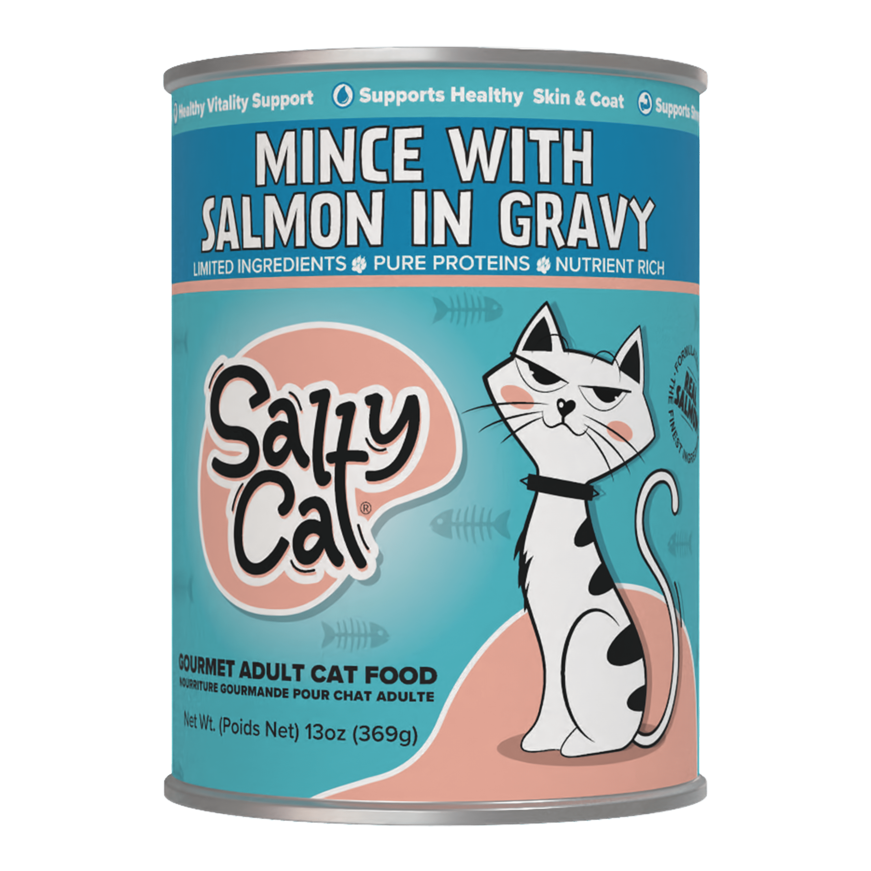 Salty Cat Minced Salmon Flavor in Gravy Wet Cat Food, 13 oz Can