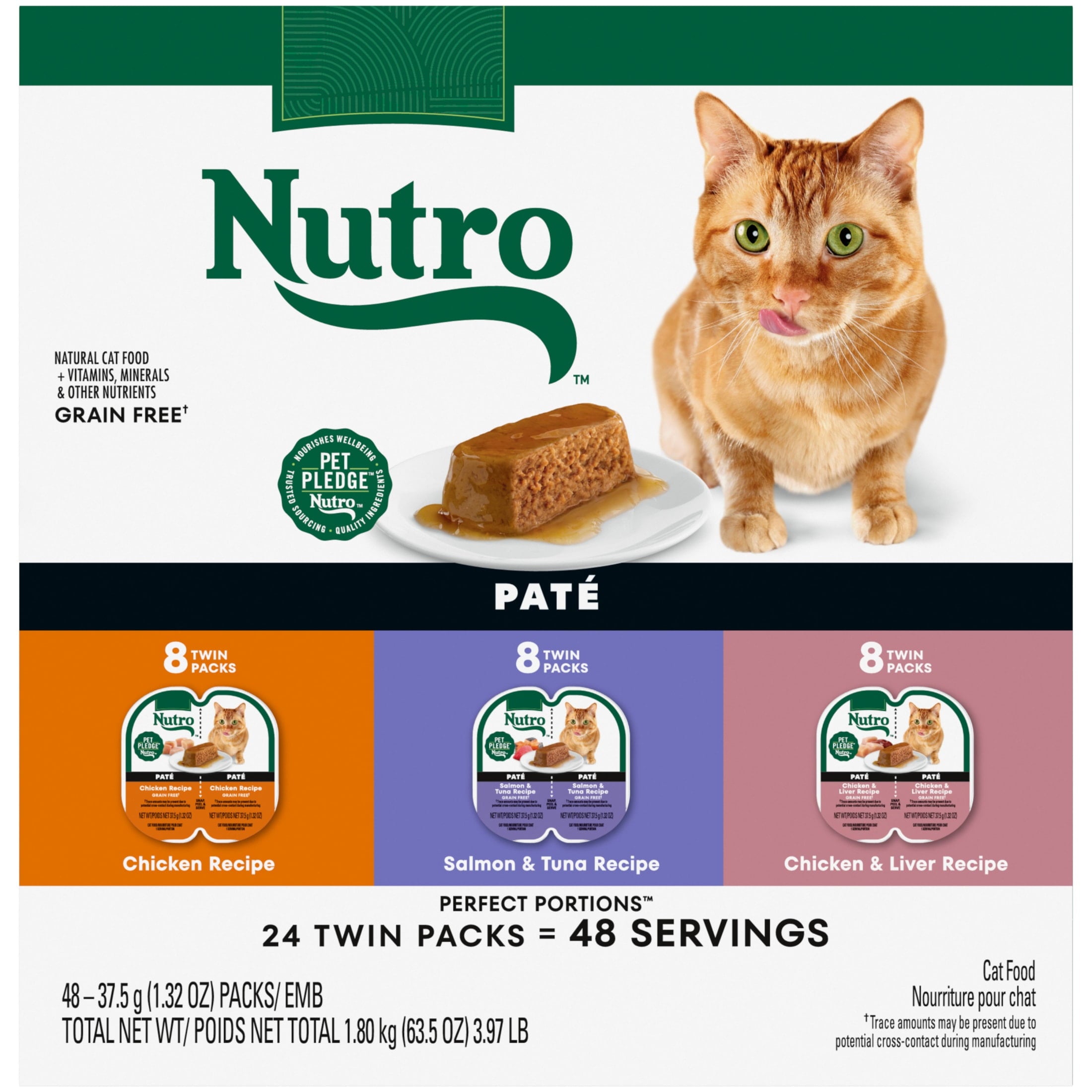 Nutro Wet Cat Food Pate Multipack: Salmon & Tuna; Chicken & Liver And Chicken; (24) 2.64 Oz. Trays