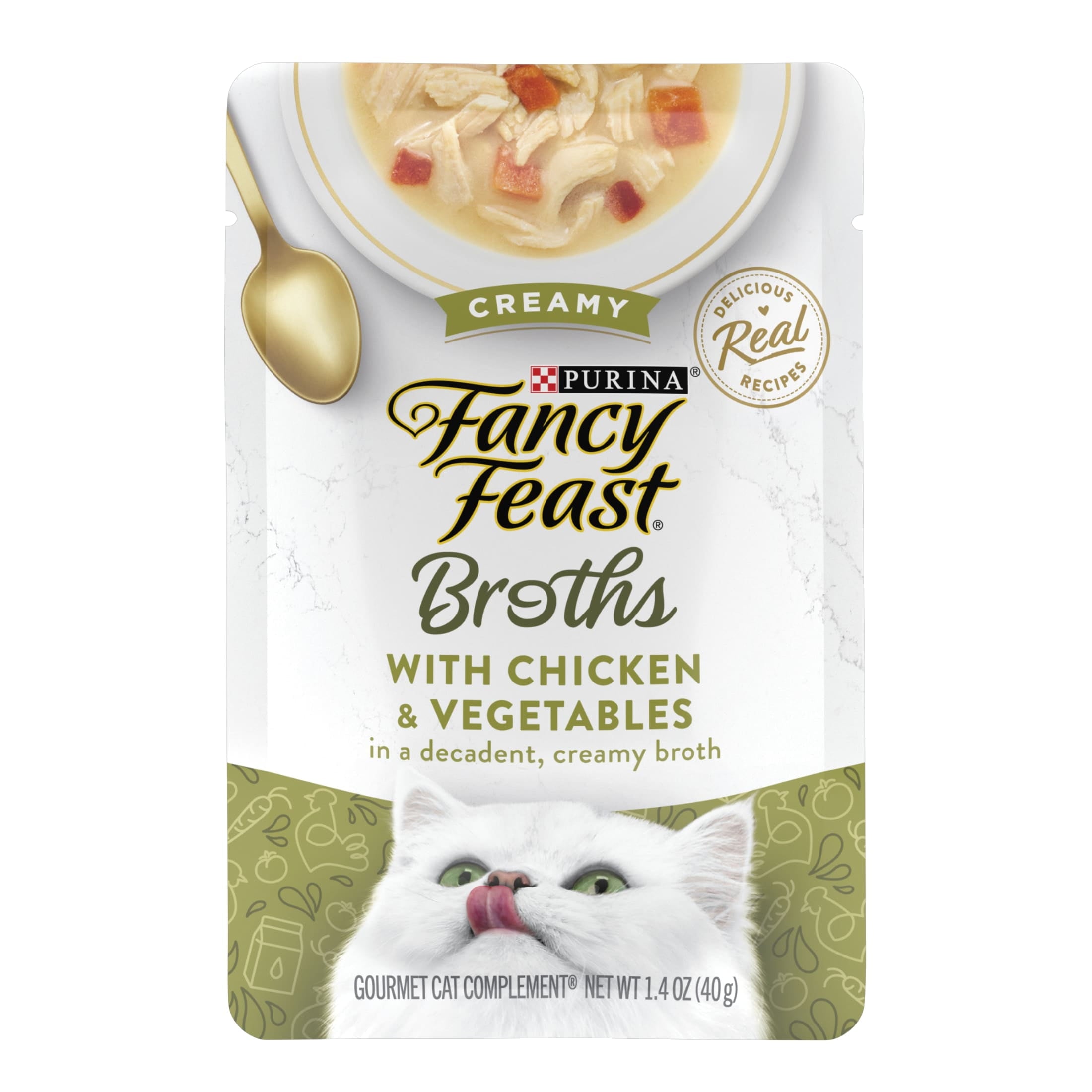Purina Fancy Feast Broths Kitten Food, Wet Cat Food, Creamy Chicken & Veggies, 1.4 oz Tubs (16 Pack)