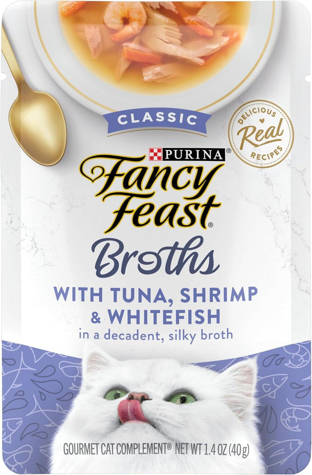 Purina Fancy Feast Broths Kitten Food, Wet Cat Food, Tuna, Shrimp, & Whitefishm 1.4 oz Pouch
