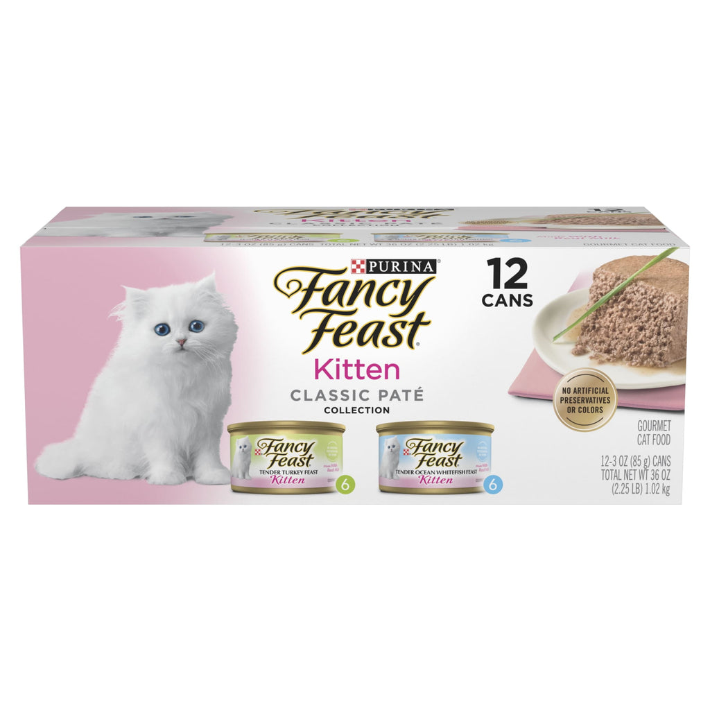 Purina Fancy Feast Classic Pate Kitten Food, Wet Cat Food, Salmon Primavera, 3 oz Cans (12 Pack)