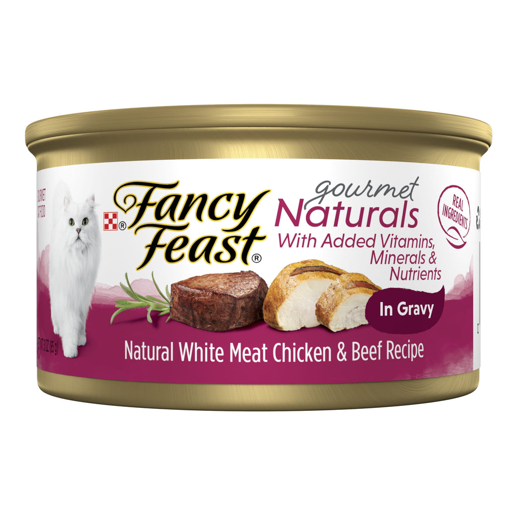 Purina Fancy Feast Gourmet Naturals, Wet Cat Food, Chicken & Beef in Gravy, 3 oz Cans (12 Pack)