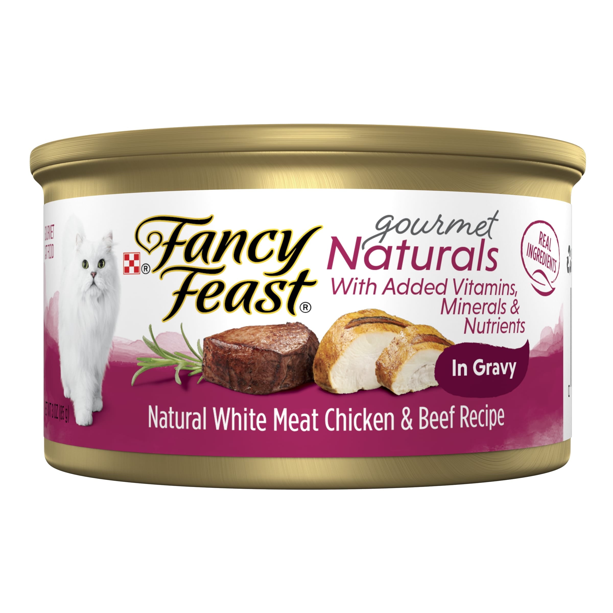 Purina Fancy Feast Gourmet Naturals, Wet Cat Food, Chicken & Beef in Gravy, 3 oz Cans (12 Pack)