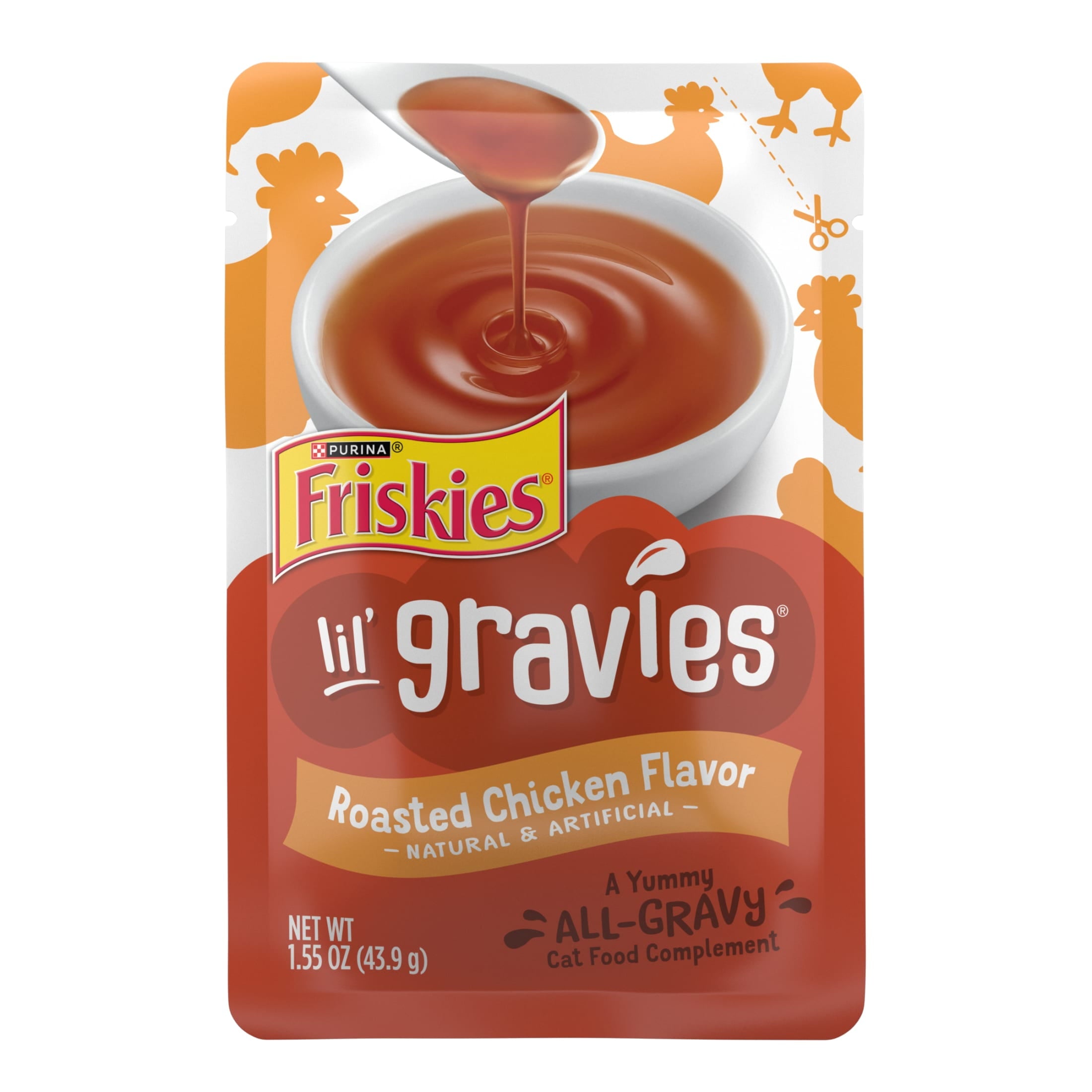Purina Friskies Lil Gravies Roasted Chicken Flavor Gravy, Wet Cat Food, 1.1 oz. Pouch, 16 Count