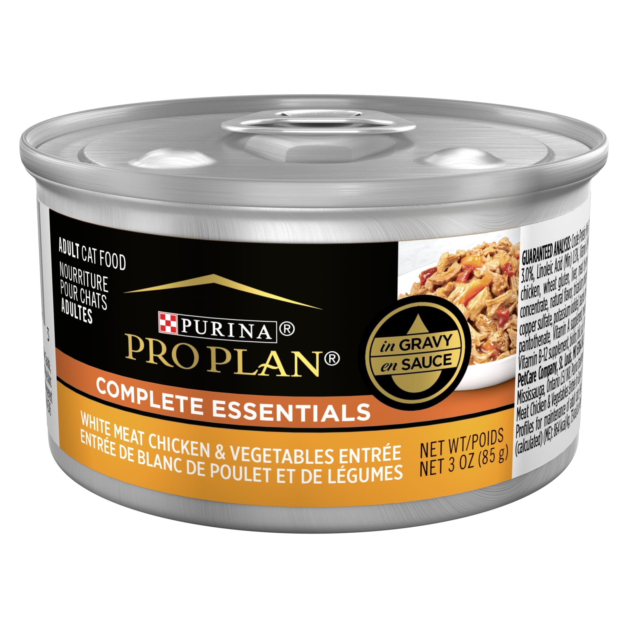 Purina Pro Plan Complete Essentials, Chicken Vegetables, Wet Cat Food, 3 oz Cans, 24 Pack