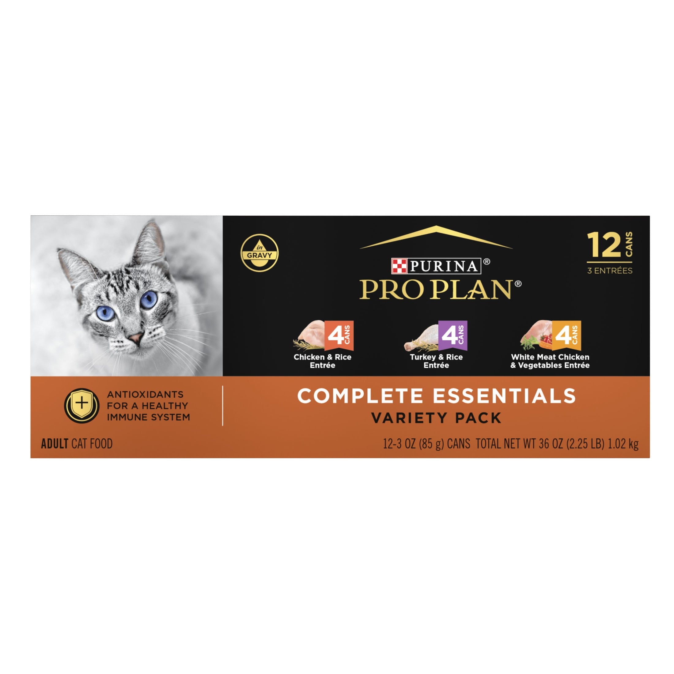 Purina Pro Plan Gravy Wet Cat Food Variety Pack, Chicken & Turkey Favorites, 12 Pack, 3 oz. Cans