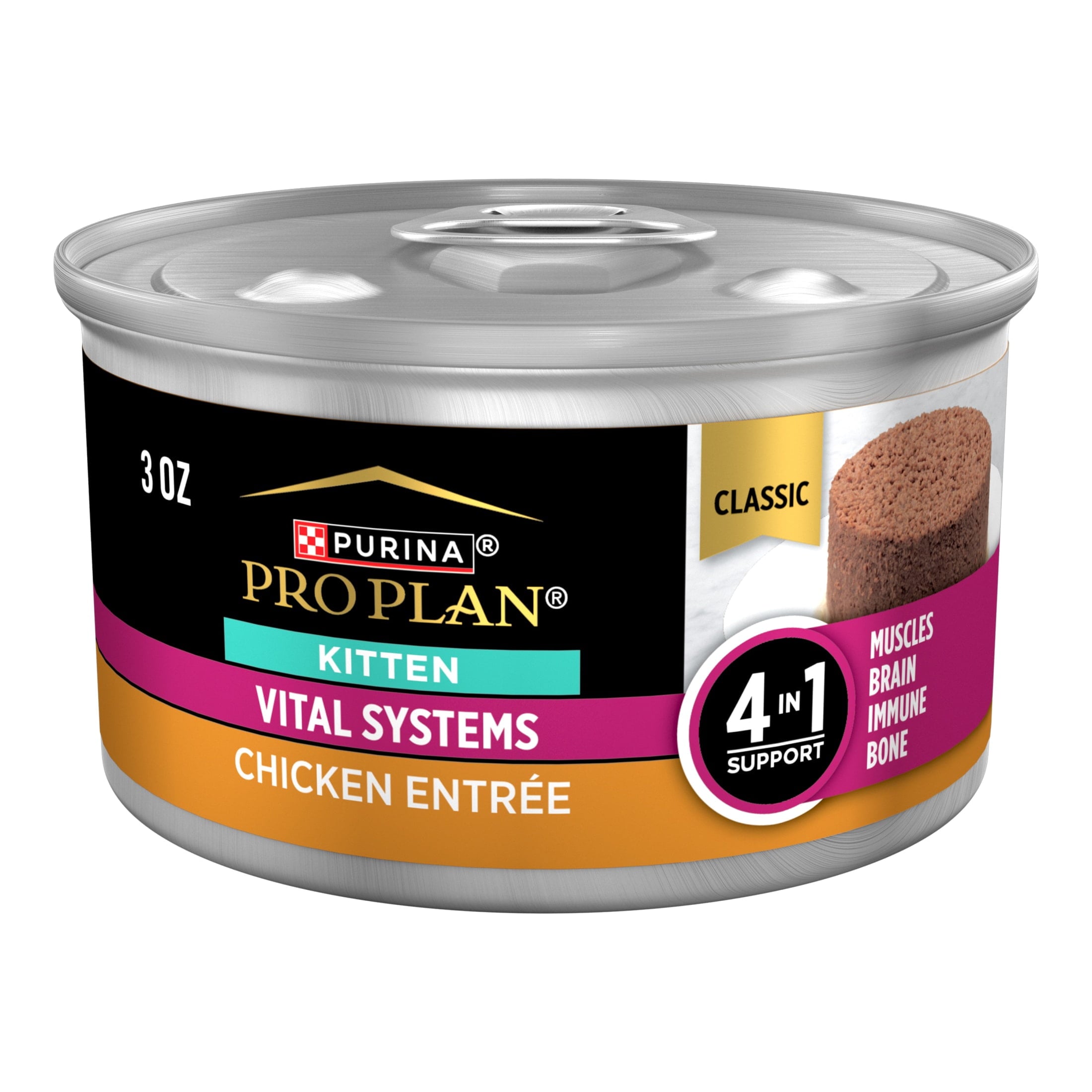 Purina Pro Plan Vital Systems Chicken Entree Wet Kitten Food 4-in-1 Muscles, Brain, Immune and Bone, 3 oz Can