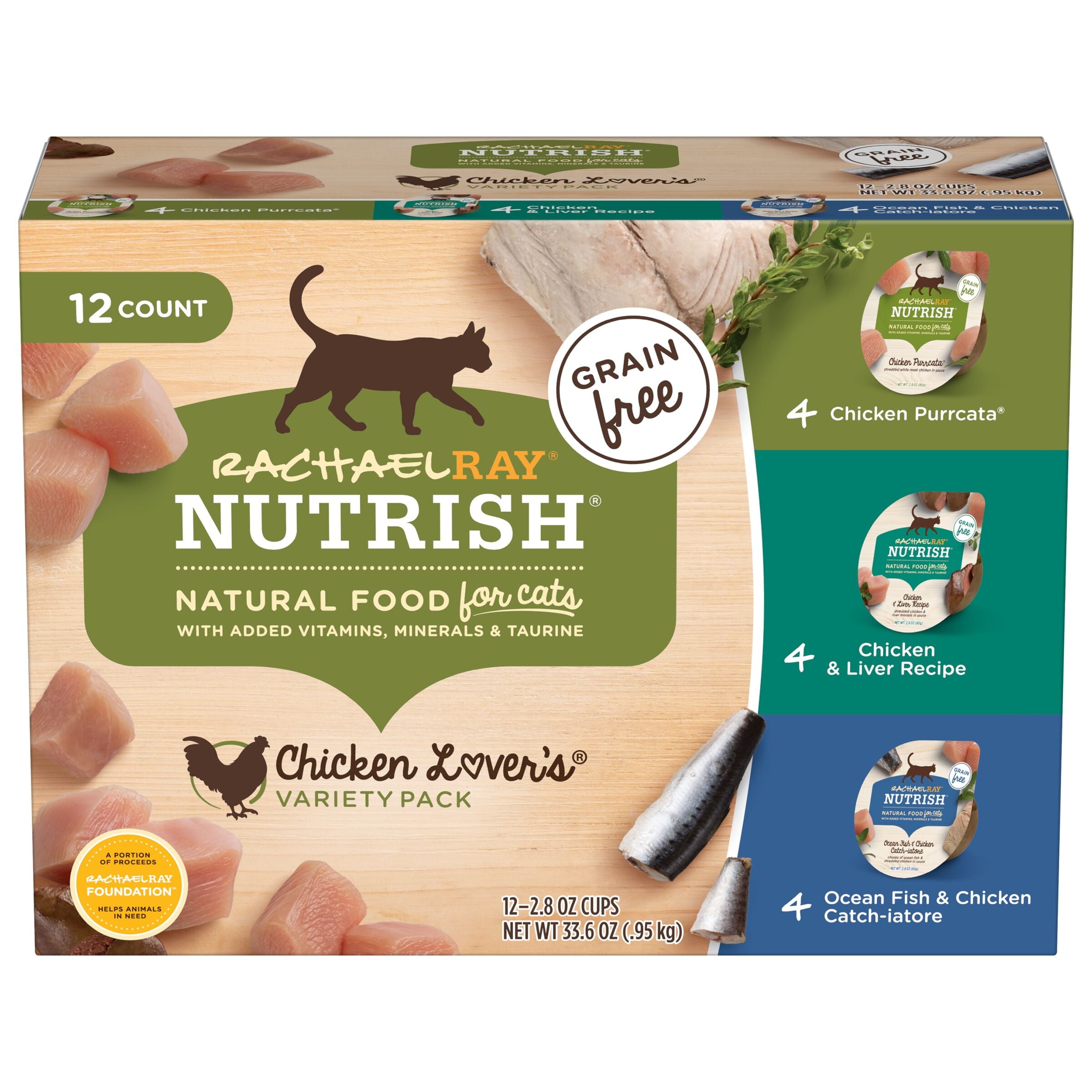Rachael Ray Nutrish Chicken Lover's Variety Pack Grain Free Wet Cat Food, 2.8 oz. Cup, 12 Count
