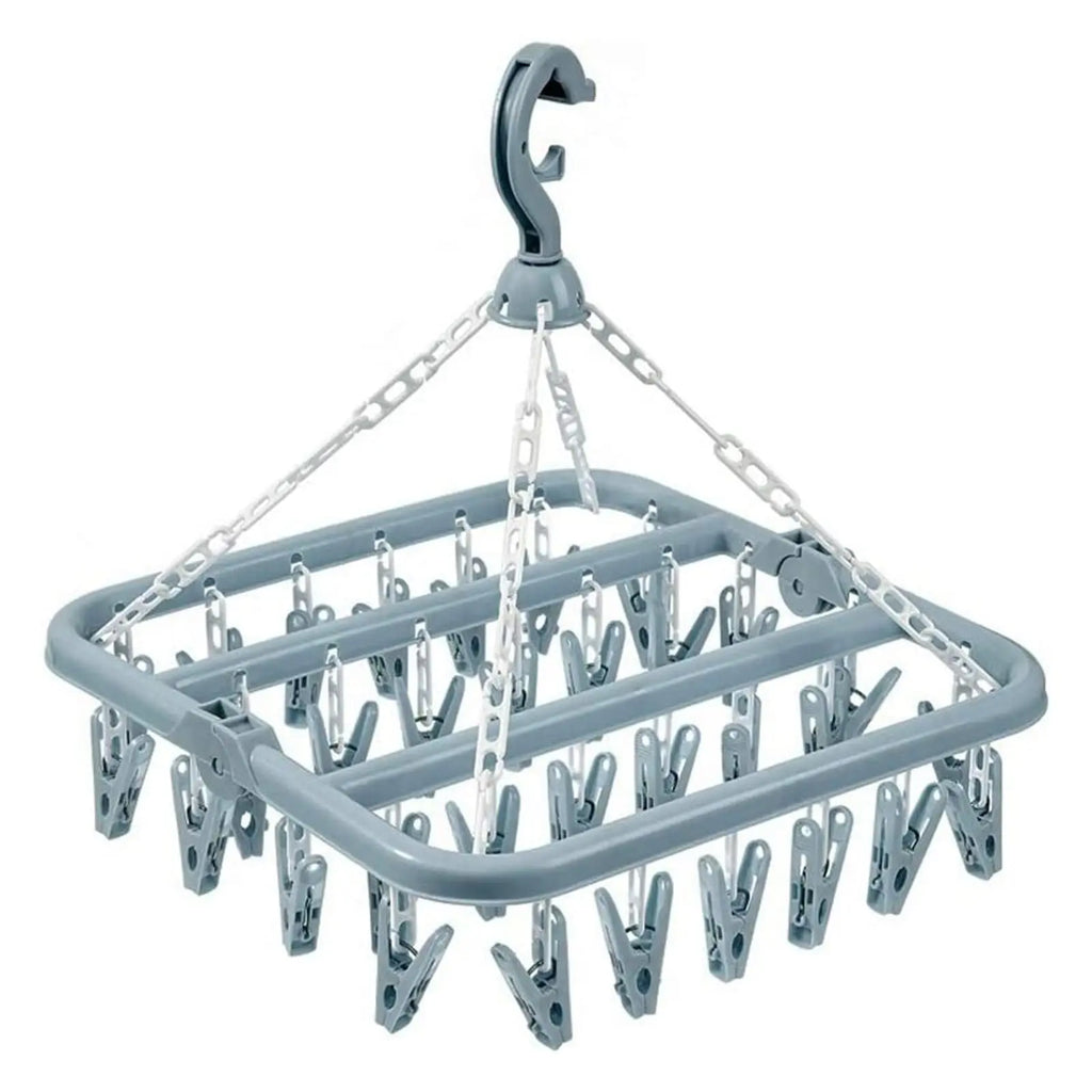 Foldable Drip Hanger with 32 Clips - Plastic Hanging Drying Rack for
