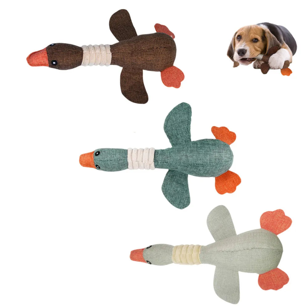 Plush Dog Toys Stuffed Goose Plush Burlap Like Material Chew Toys with